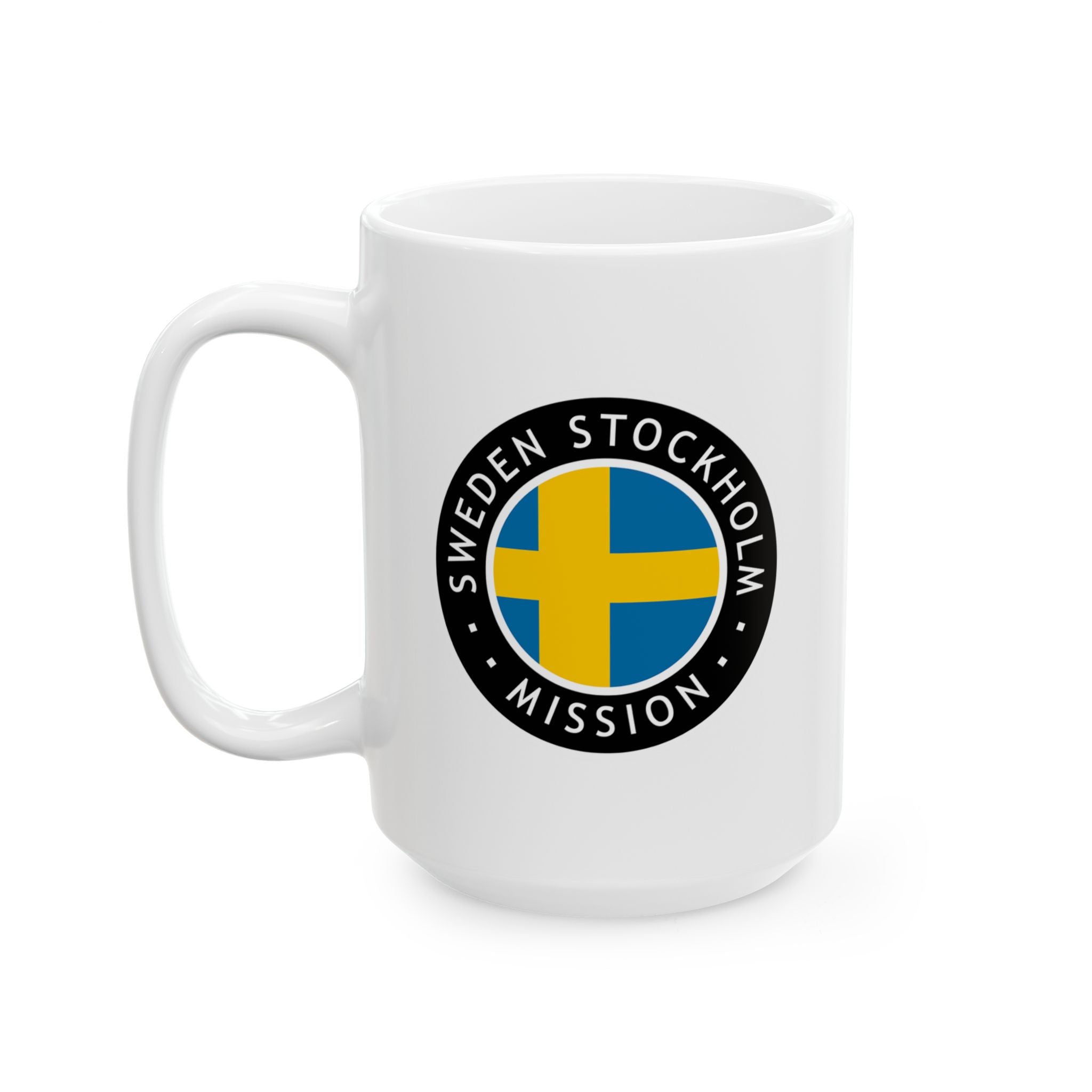 Sweden Stockholm Mission Circular Flag White Ceramic Mug - Latter-Day Saint LDS Missionary Gift - Book of Mormon