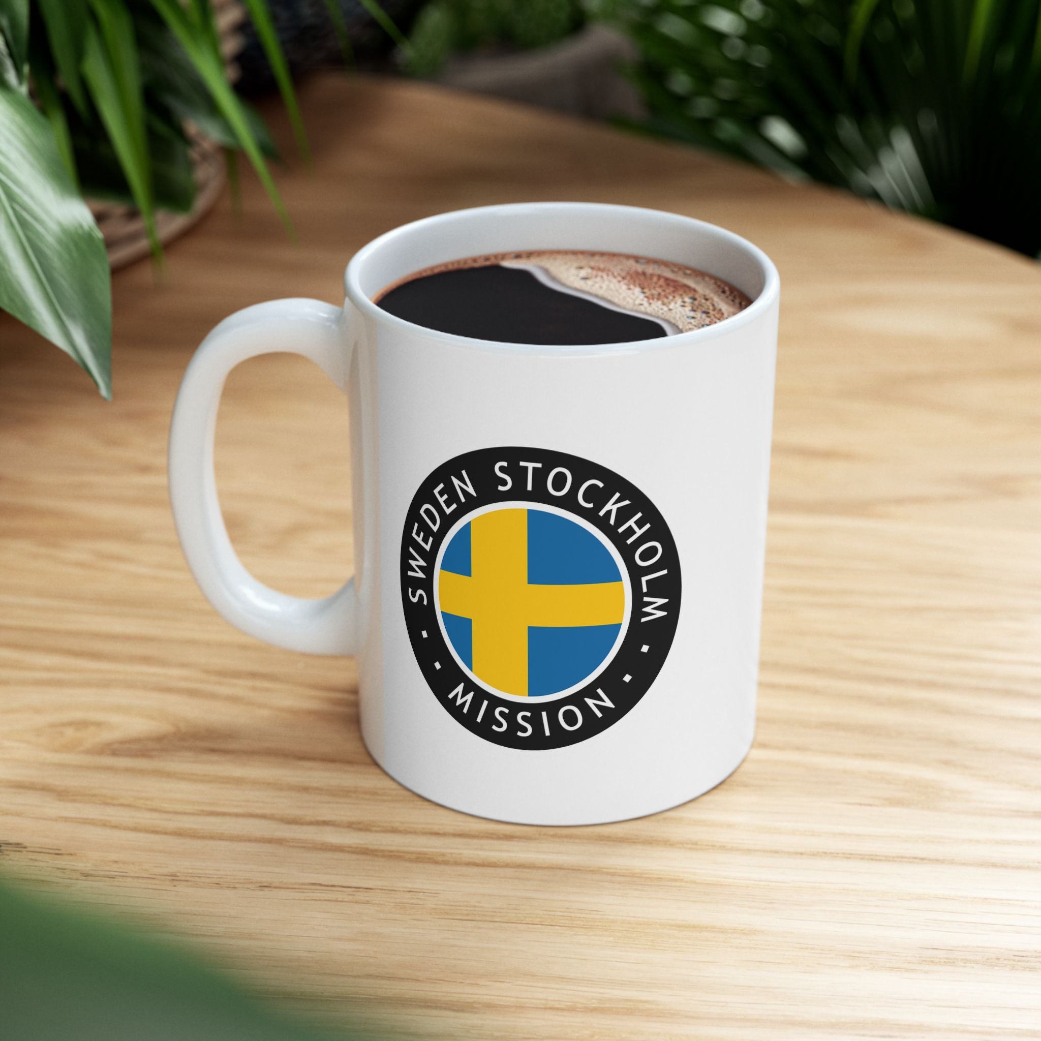 Sweden Stockholm Mission Circular Flag White Ceramic Mug - Latter-Day Saint LDS Missionary Gift - Book of Mormon