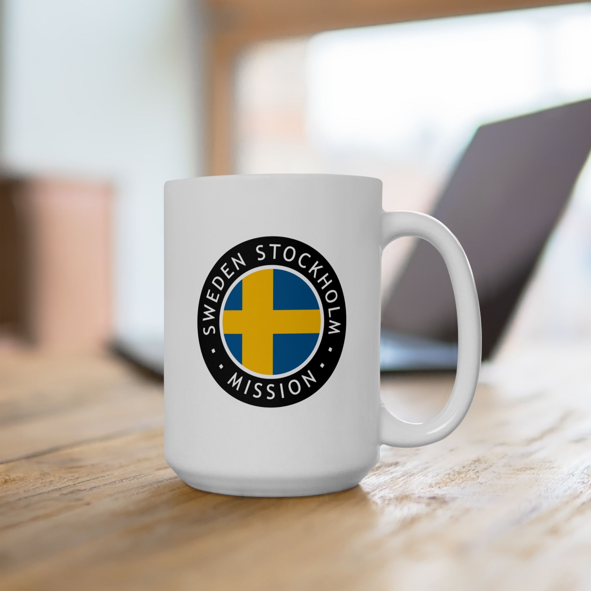 Sweden Stockholm Mission Circular Flag White Ceramic Mug - Latter-Day Saint LDS Missionary Gift - Book of Mormon
