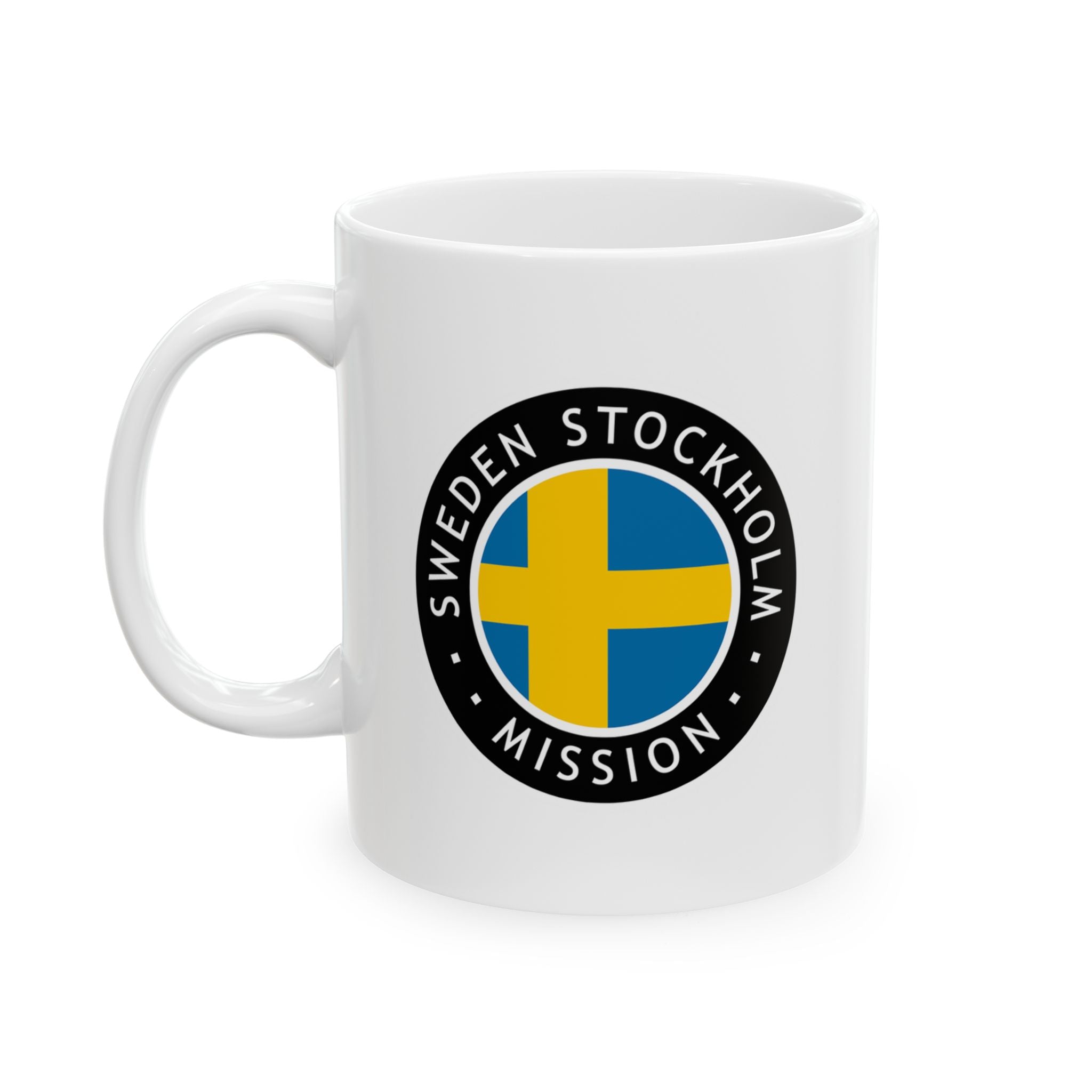 Sweden Stockholm Mission Circular Flag White Ceramic Mug - Latter-Day Saint LDS Missionary Gift - Book of Mormon