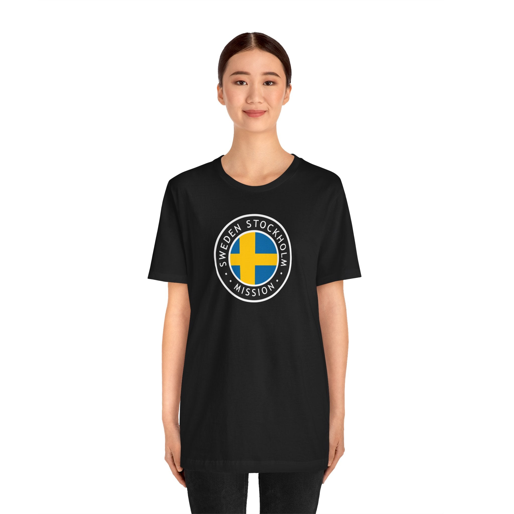 Sweden Stockholm Mission Flag Logo (Black Border) T-shirt - Latter-Day Saint LDS Missionary Gift - Book of Mormon