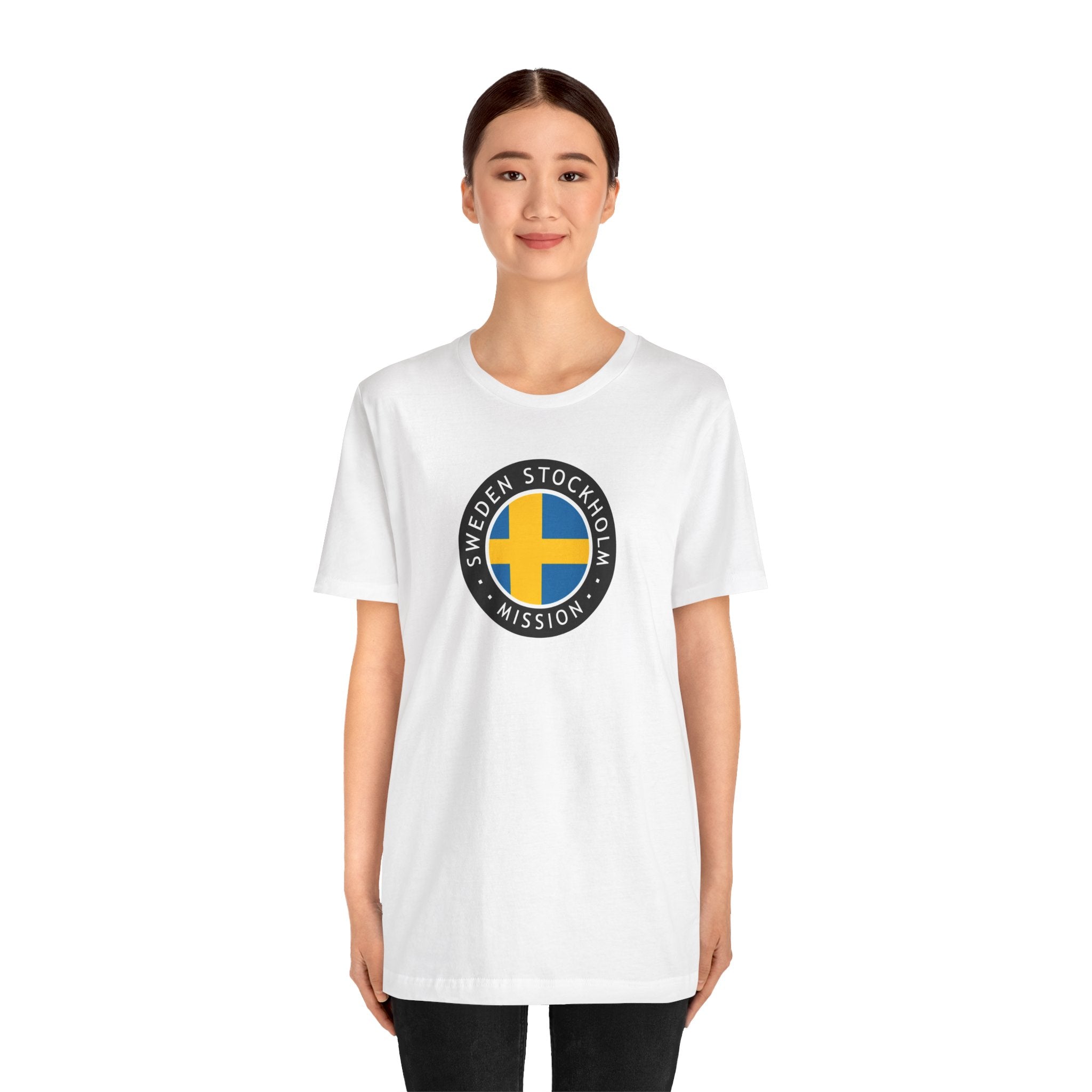 Sweden Stockholm Mission Flag Logo (Black Border) T-shirt - Latter-Day Saint LDS Missionary Gift - Book of Mormon