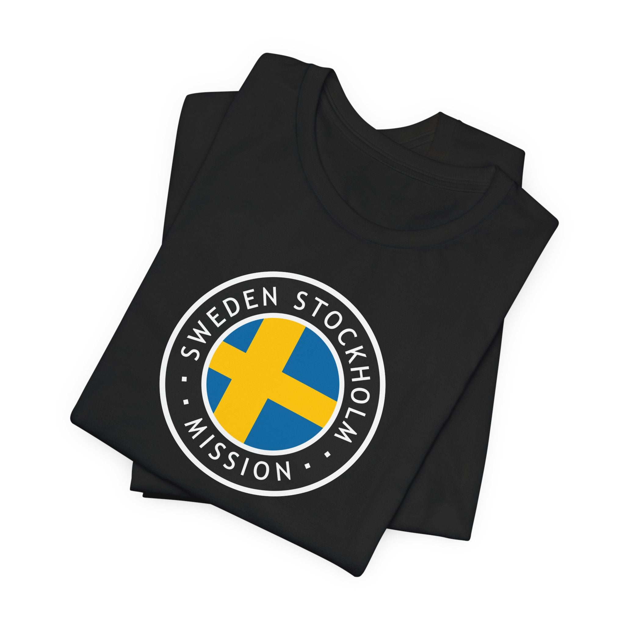 Sweden Stockholm Mission Flag Logo (Black Border) T-shirt - Latter-Day Saint LDS Missionary Gift - Book of Mormon