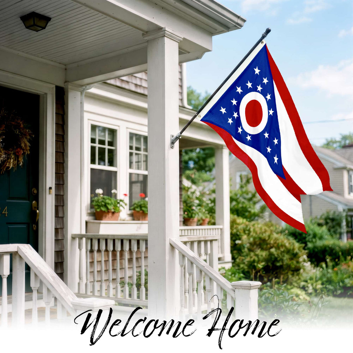 G128 Ohio OH State Flag | 3x5 Ft | StormFlyer Series Embroidered 220GSM Spun Polyester | Embroidered Design, Indoor/Outdoor, Brass Grommets, Heavy Duty, All Weather
