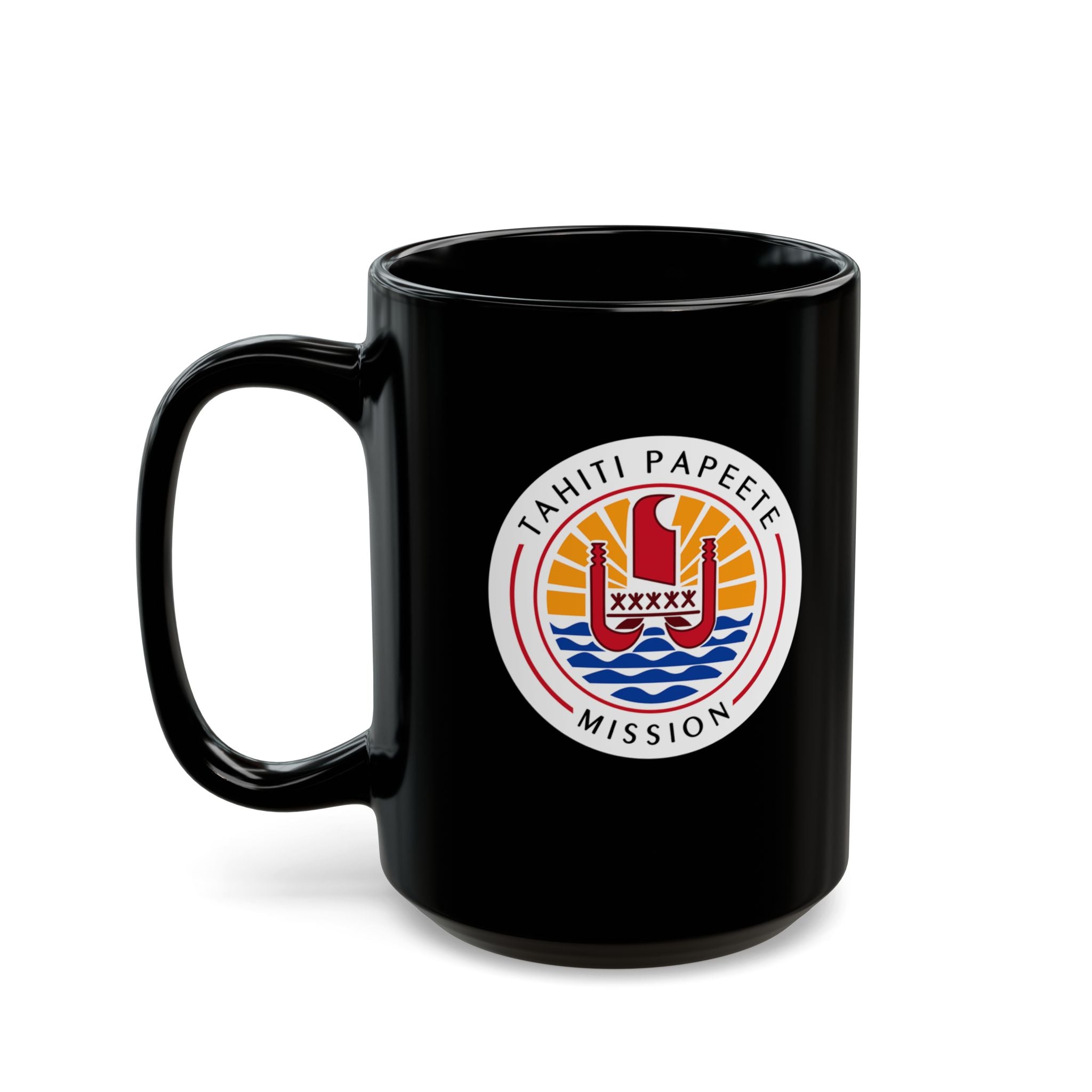 Tahiti Papeete Mission Circular Flag Black Ceramic Mug - Mission Wishlist - LDS Missionary Gift Store