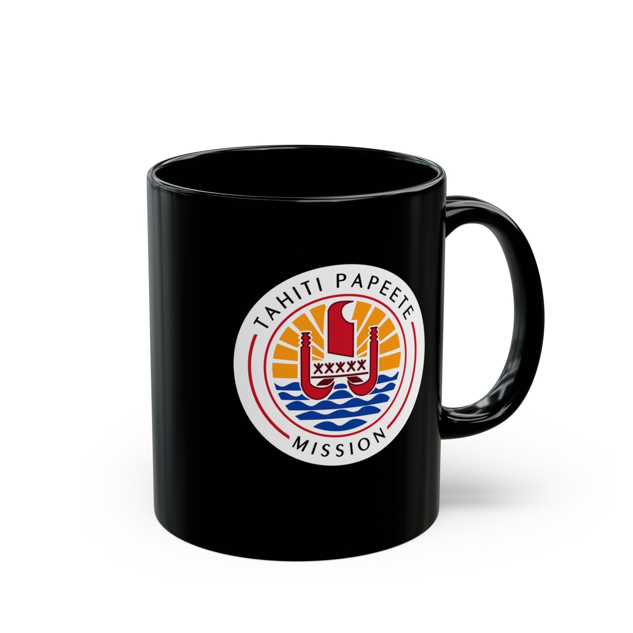 Tahiti Papeete Mission Circular Flag Black Ceramic Mug - Mission Wishlist - LDS Missionary Gift Store