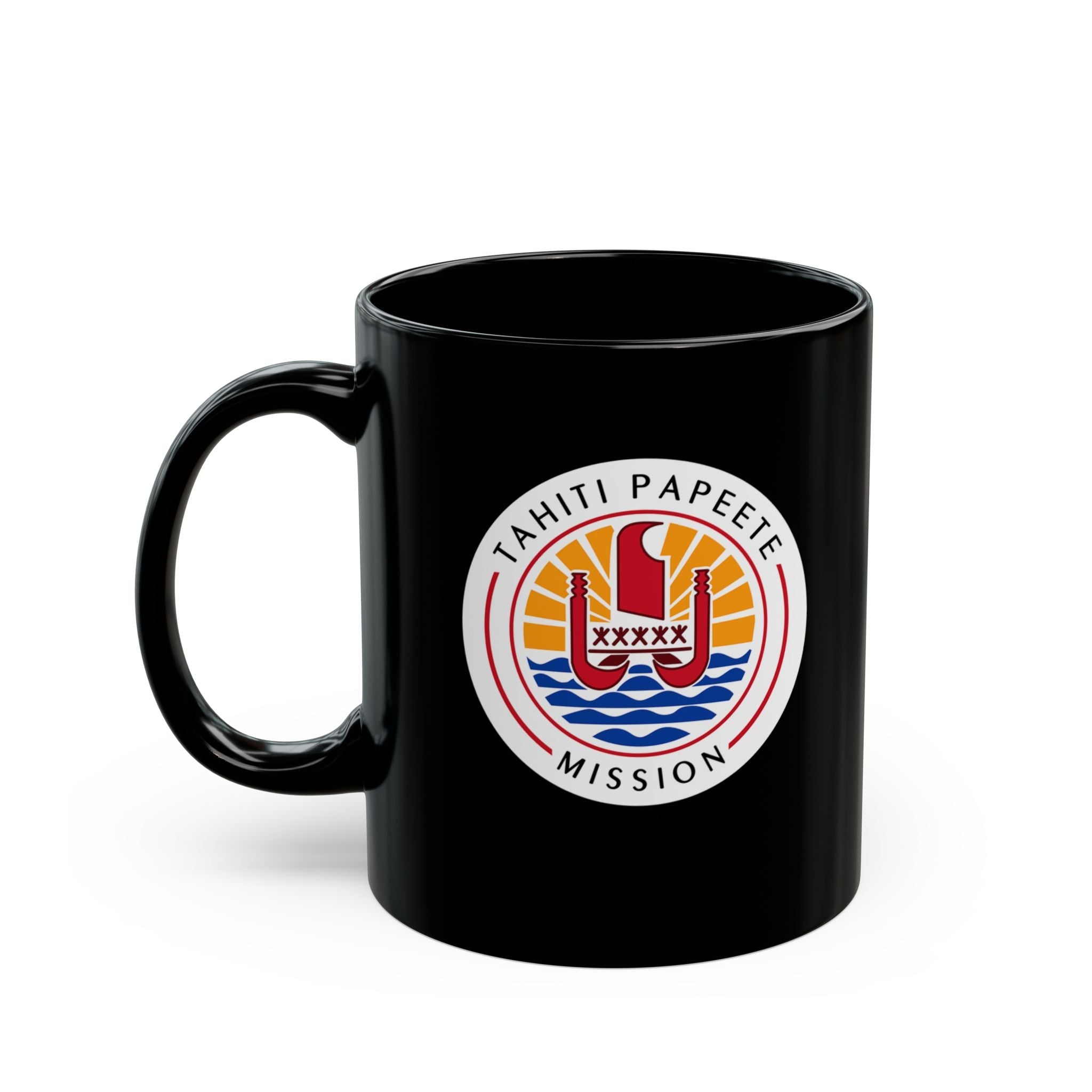 Tahiti Papeete Mission Circular Flag Black Ceramic Mug - Mission Wishlist - LDS Missionary Gift Store