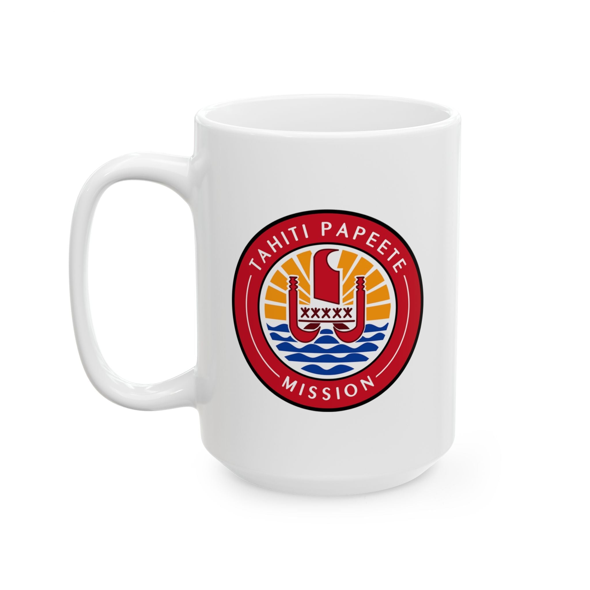 Tahiti Papeete Mission Circular Flag White Ceramic Mug - Latter-Day Saint LDS Missionary Gift - Book of Mormon