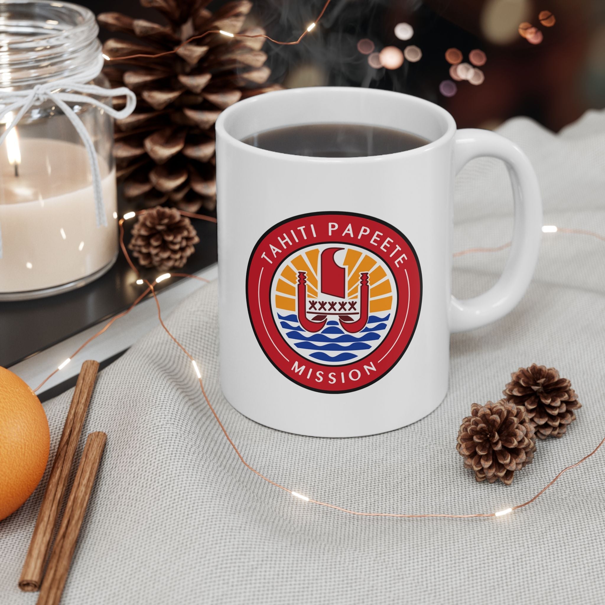 Tahiti Papeete Mission Circular Flag White Ceramic Mug - Latter-Day Saint LDS Missionary Gift - Book of Mormon