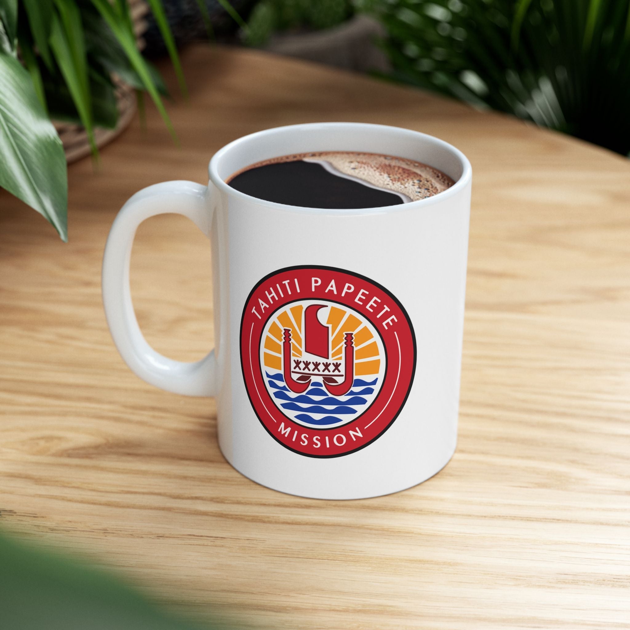 Tahiti Papeete Mission Circular Flag White Ceramic Mug - Latter-Day Saint LDS Missionary Gift - Book of Mormon