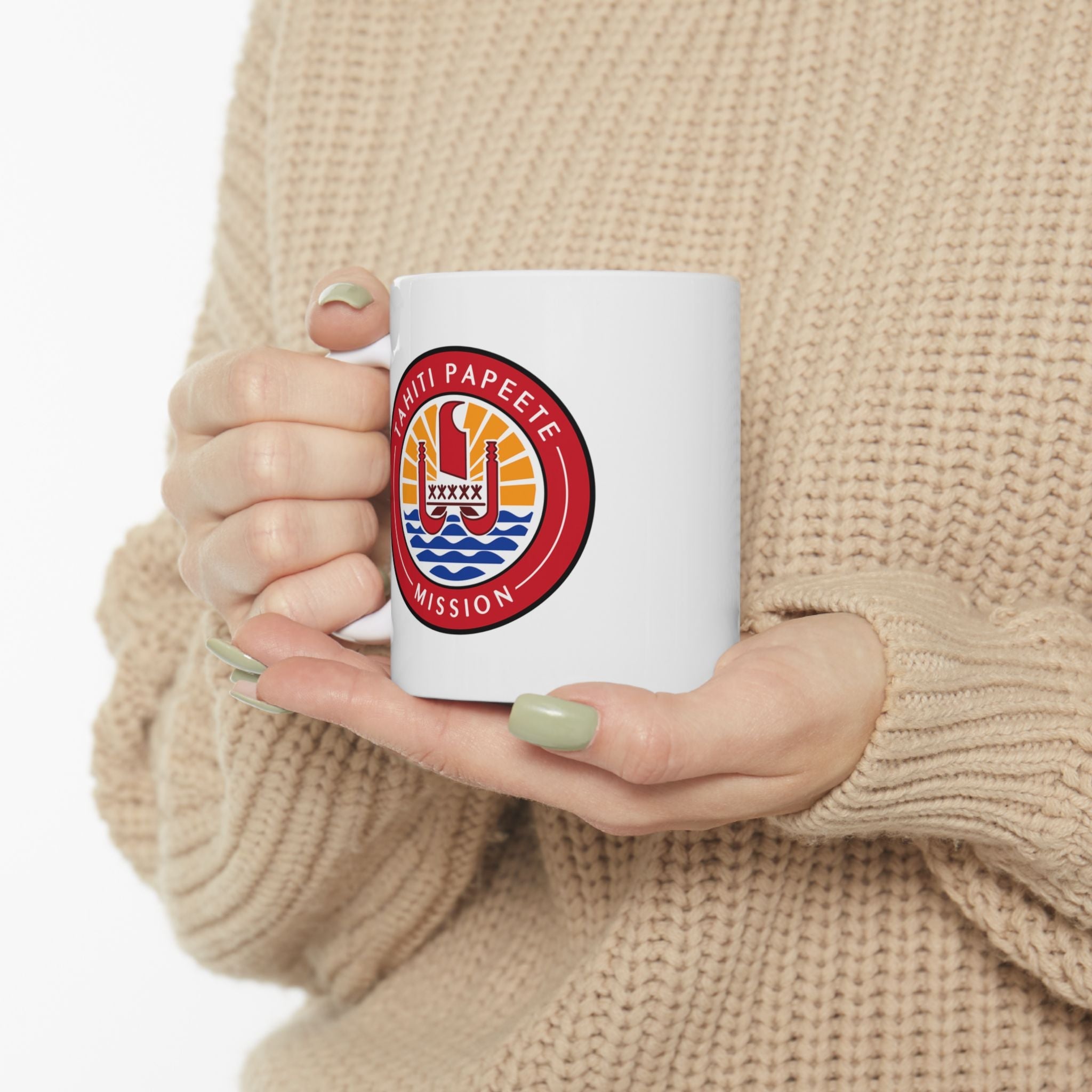 Tahiti Papeete Mission Circular Flag White Ceramic Mug - Latter-Day Saint LDS Missionary Gift - Book of Mormon