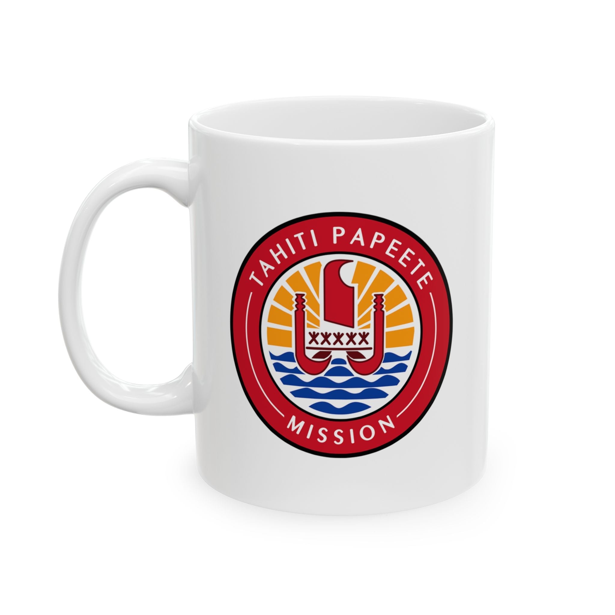 Tahiti Papeete Mission Circular Flag White Ceramic Mug - Latter-Day Saint LDS Missionary Gift - Book of Mormon