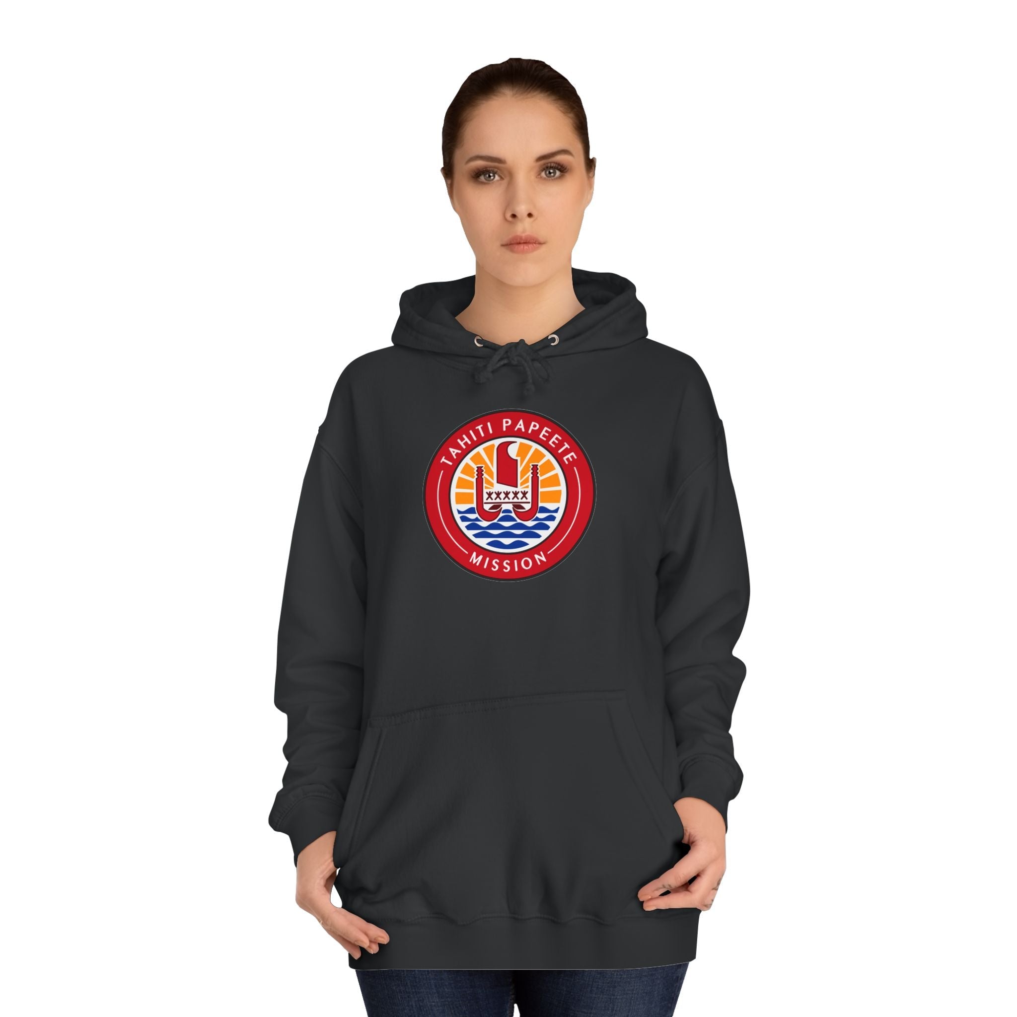 Tahiti Papeete Mission Flag Logo (Black Border) College Hoodie - Mission Wishlist - LDS Missionary Gift Store