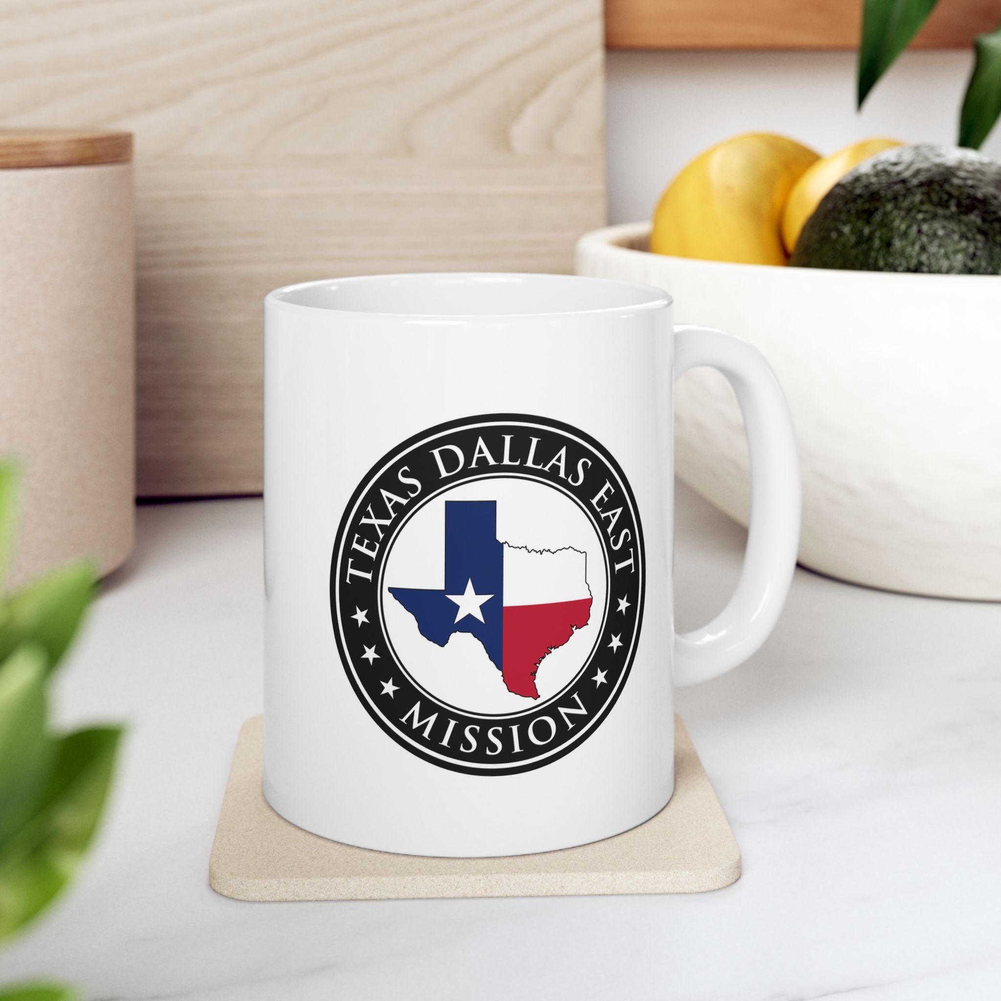Texas Dallas East Mission State Flag Logo Ceramic Mug White - Mission Wishlist - LDS Missionary Gift Store