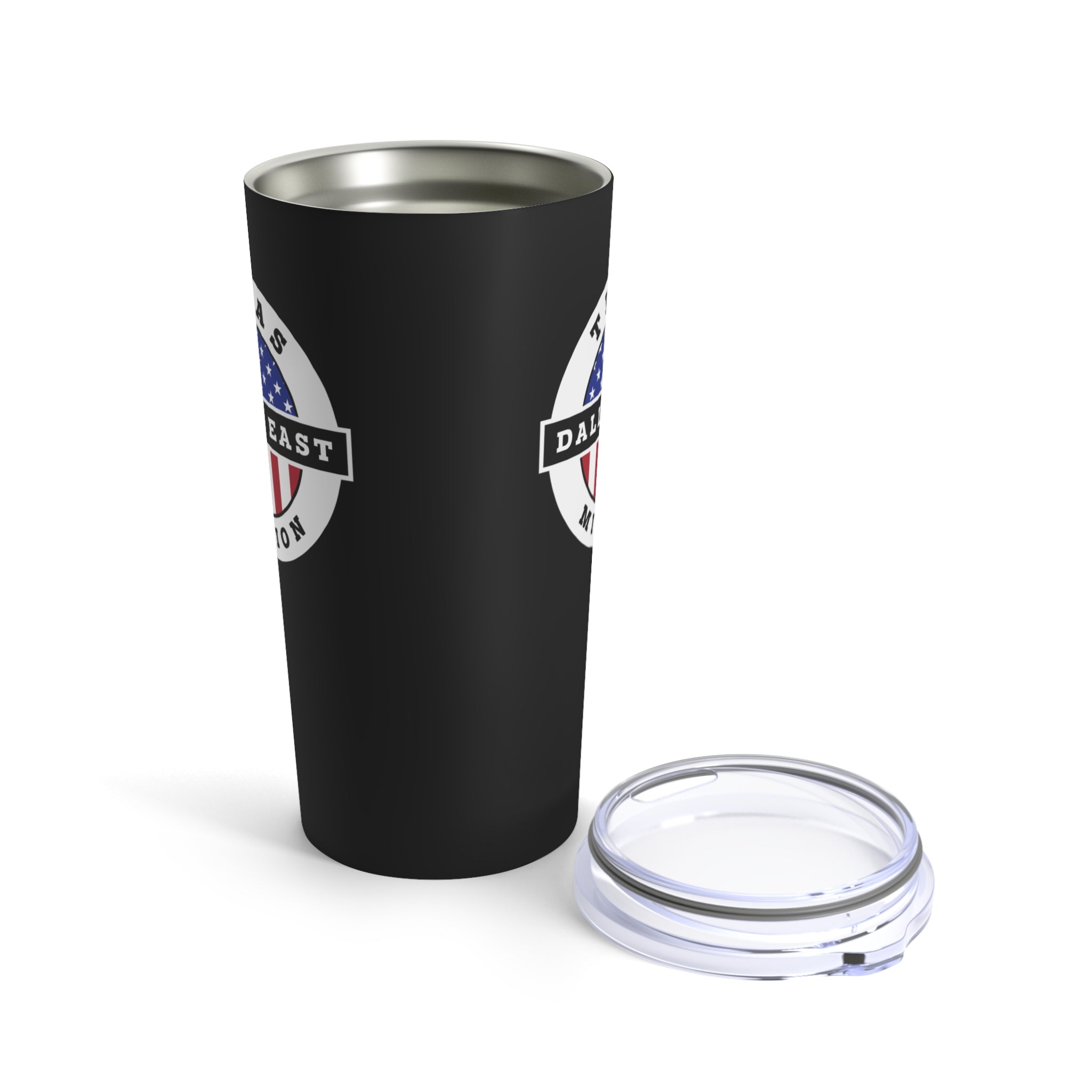 Texas Dallas East Mission USA Flag Logo Tumbler 20oz Black - Mission Wishlist - LDS Missionary Gift Store