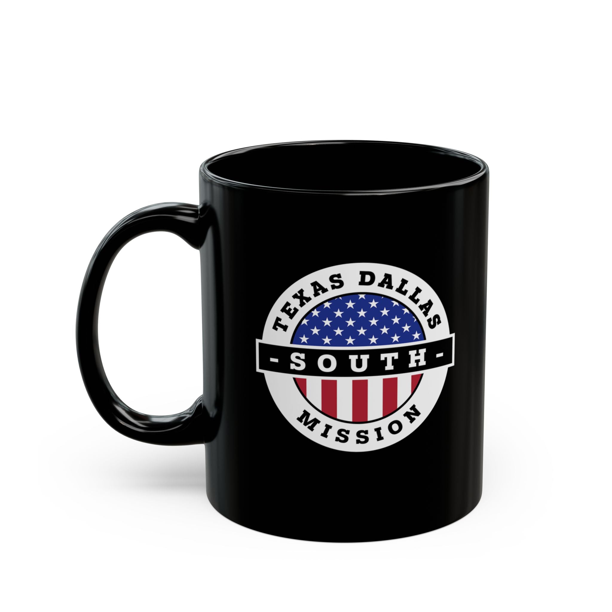 Texas Dallas South Mission Circular Flag Black Ceramic Mug - Mission Wishlist - LDS Missionary Gift Store