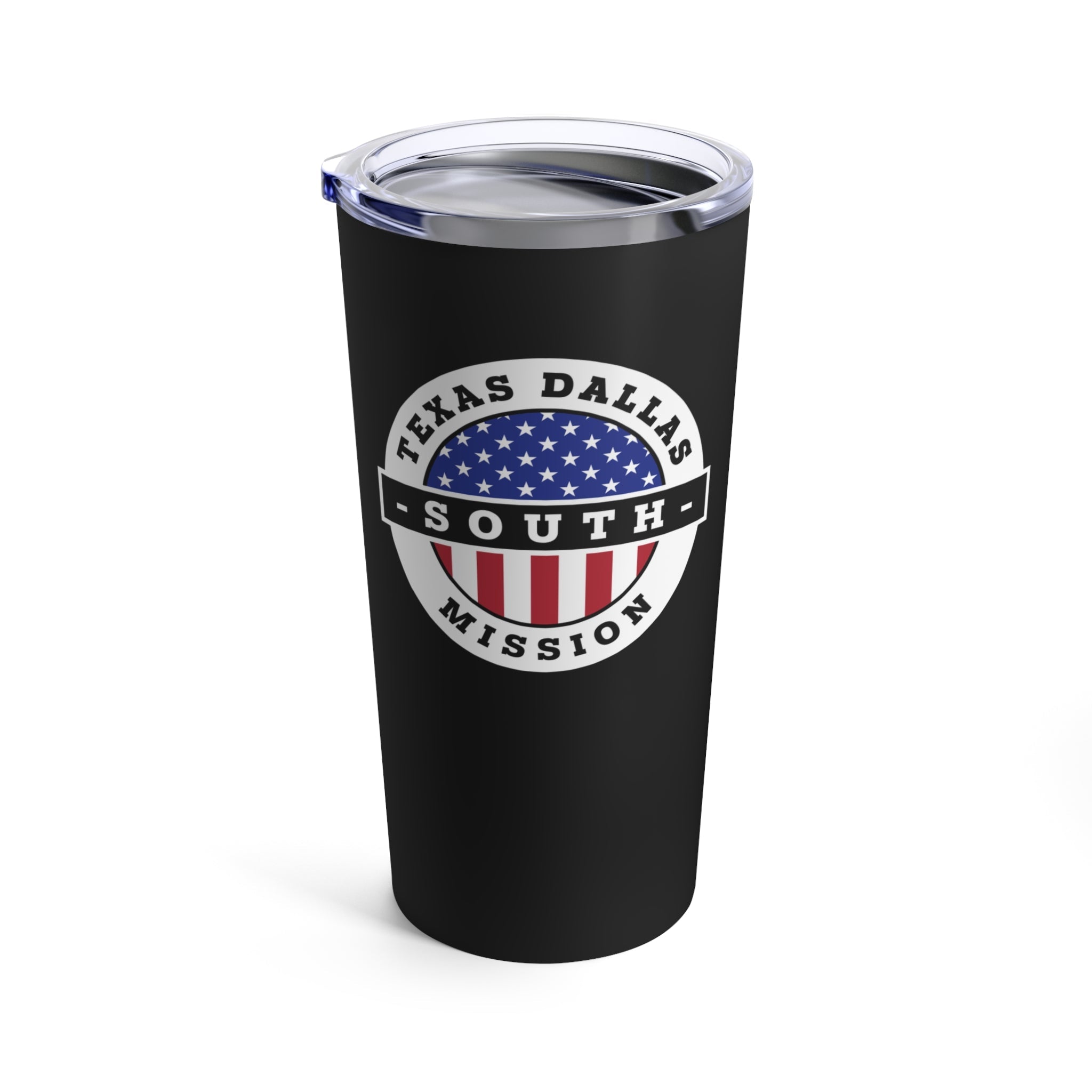 Texas Dallas South Mission USA Flag Logo Tumbler 20oz Black - Latter-Day Saint LDS Missionary Gift - Book of Mormon