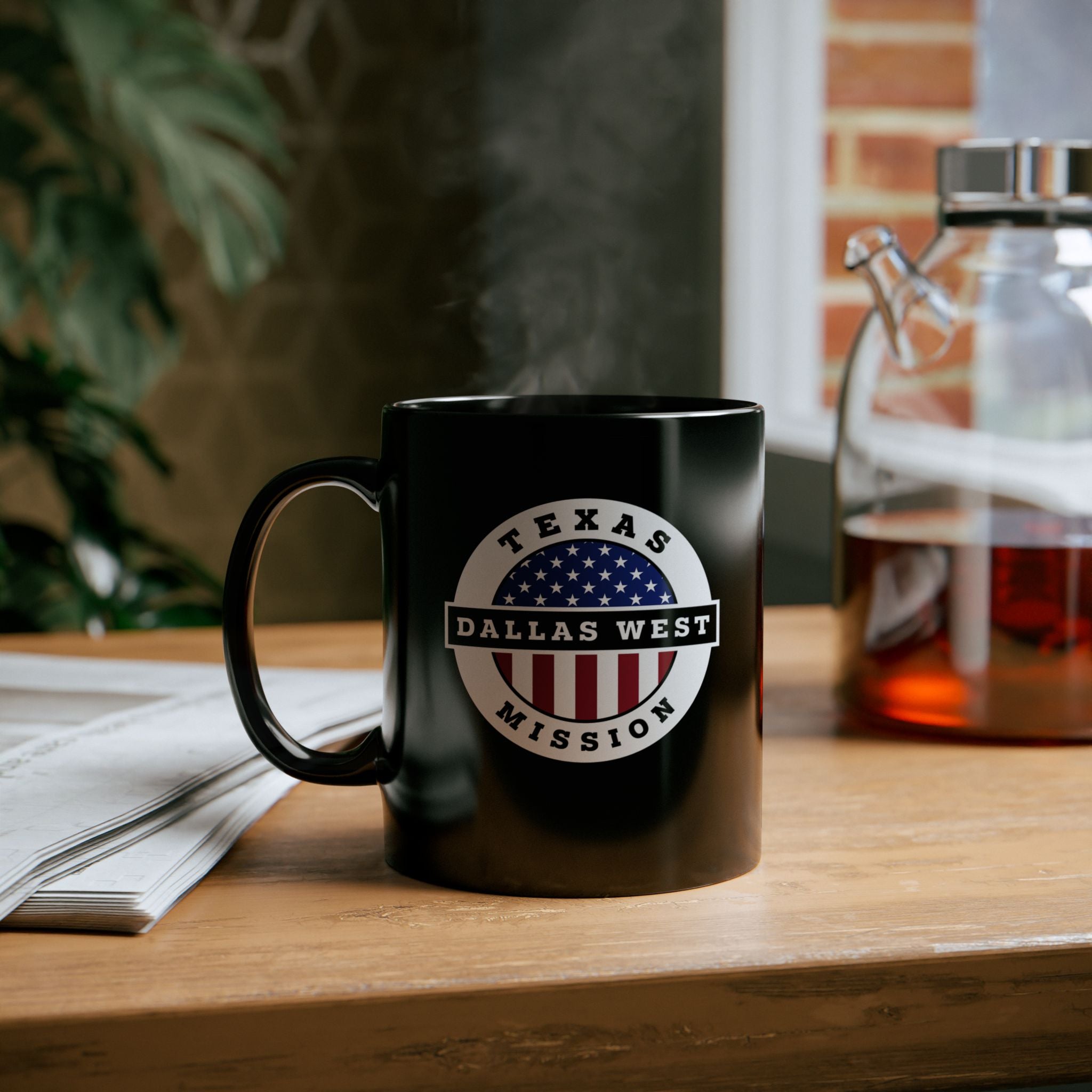 Texas Dallas West Mission Circular Flag Black Ceramic Mug - Mission Wishlist - LDS Missionary Gift Store