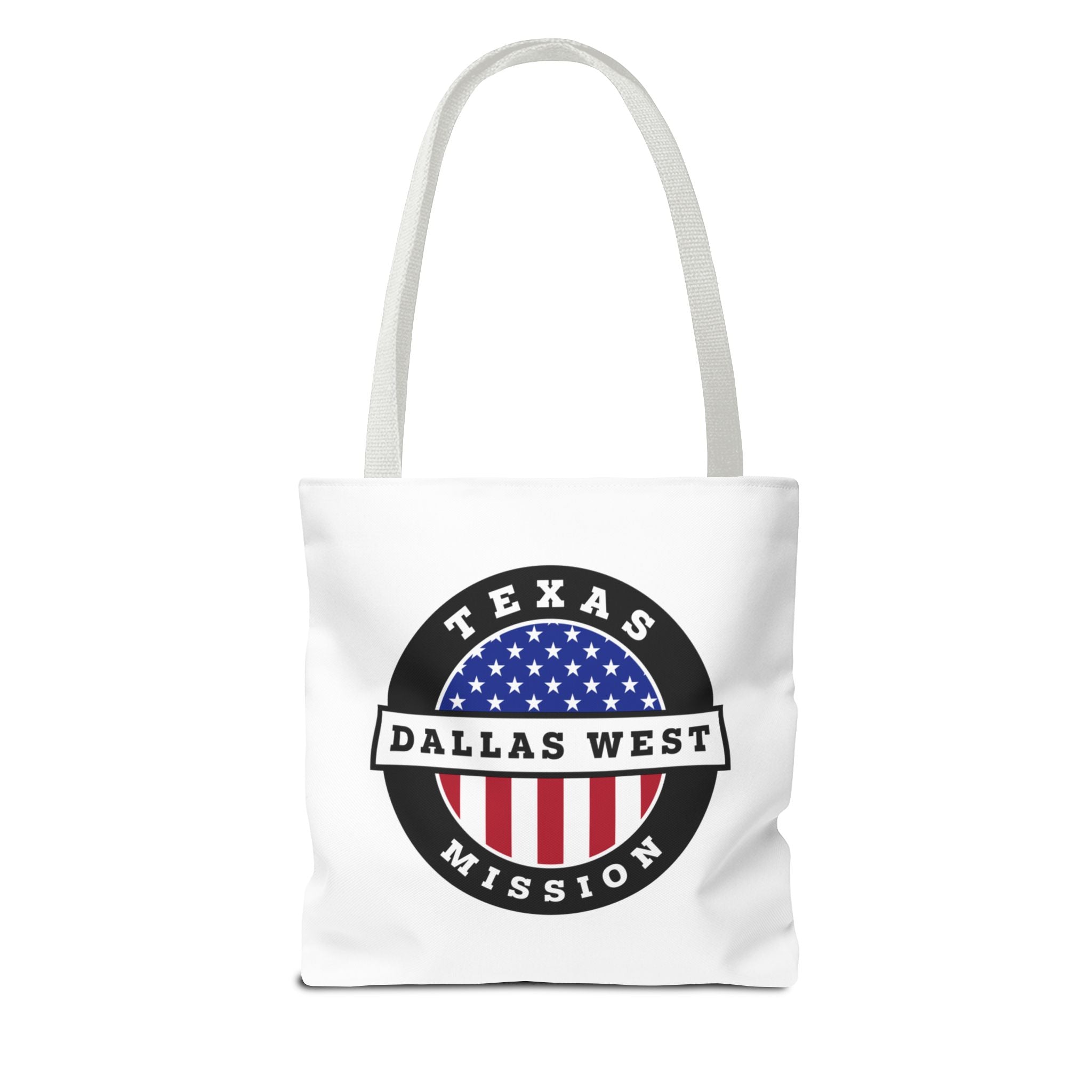 Texas Dallas West Mission USA Flag Logo Tote Bag White - Mission Wishlist - LDS Missionary Gift Store