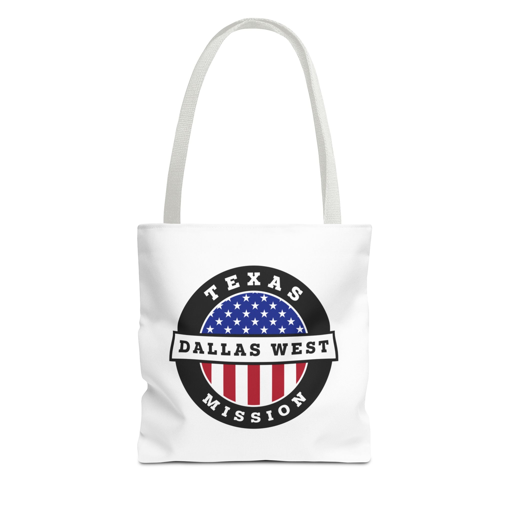 Texas Dallas West Mission USA Flag Logo Tote Bag White - Mission Wishlist - LDS Missionary Gift Store