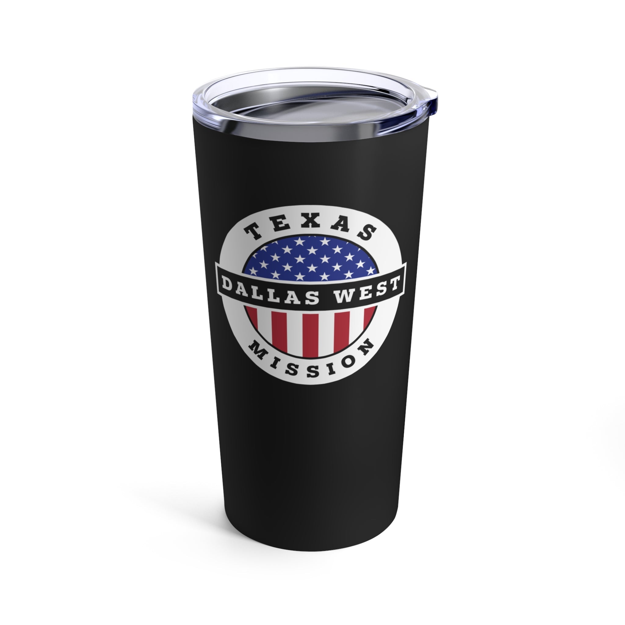 Texas Dallas West Mission USA Flag Logo Tumbler 20oz Black - Mission Wishlist - LDS Missionary Gift Store