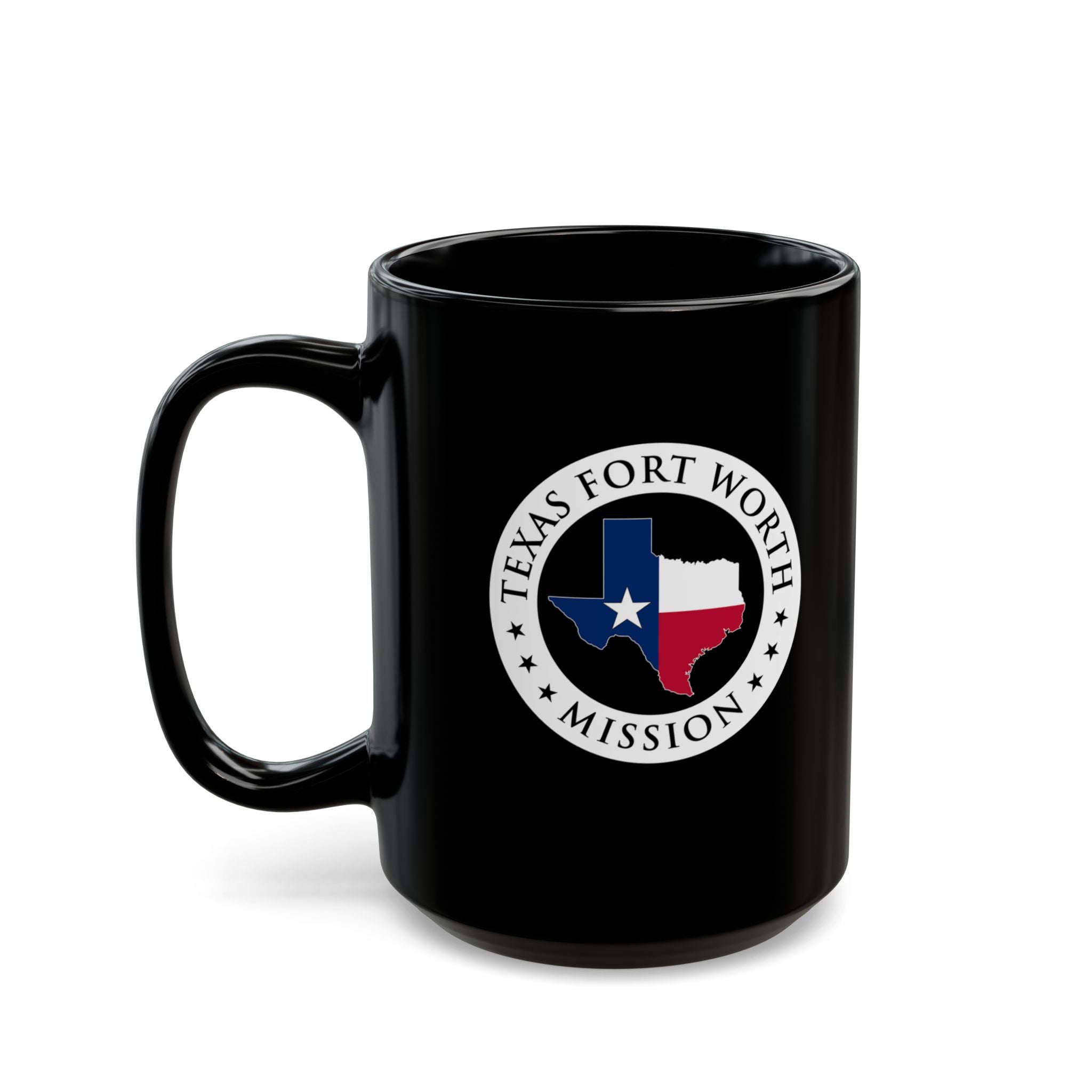 Texas Fort Worth Mission State Flag Logo Ceramic Mug Black Name - Latter-Day Saint LDS Missionary Gift - Book of Mormon