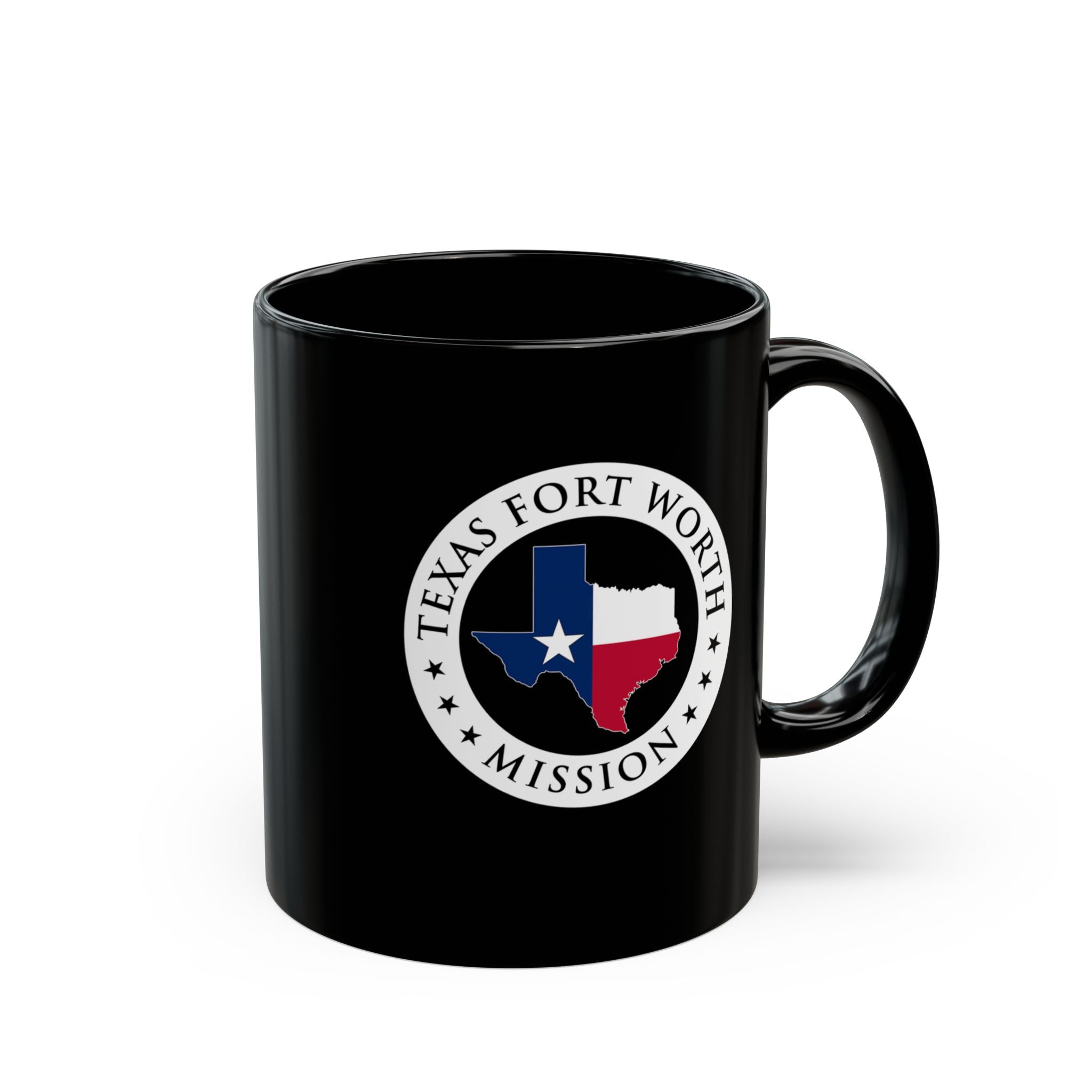 Texas Fort Worth Mission State Flag Logo Ceramic Mug Black Name - Latter-Day Saint LDS Missionary Gift - Book of Mormon