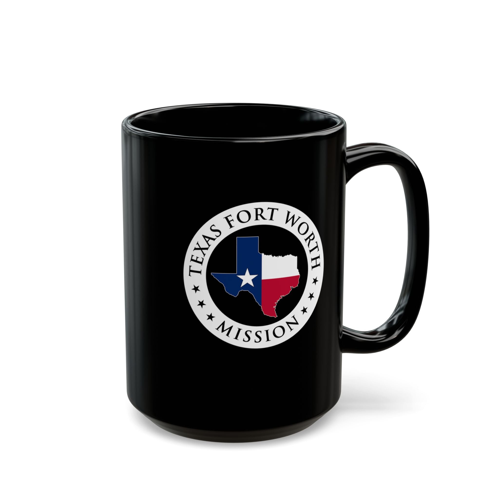 Texas Fort Worth Mission State Flag Logo Ceramic Mug Black Name - Latter-Day Saint LDS Missionary Gift - Book of Mormon