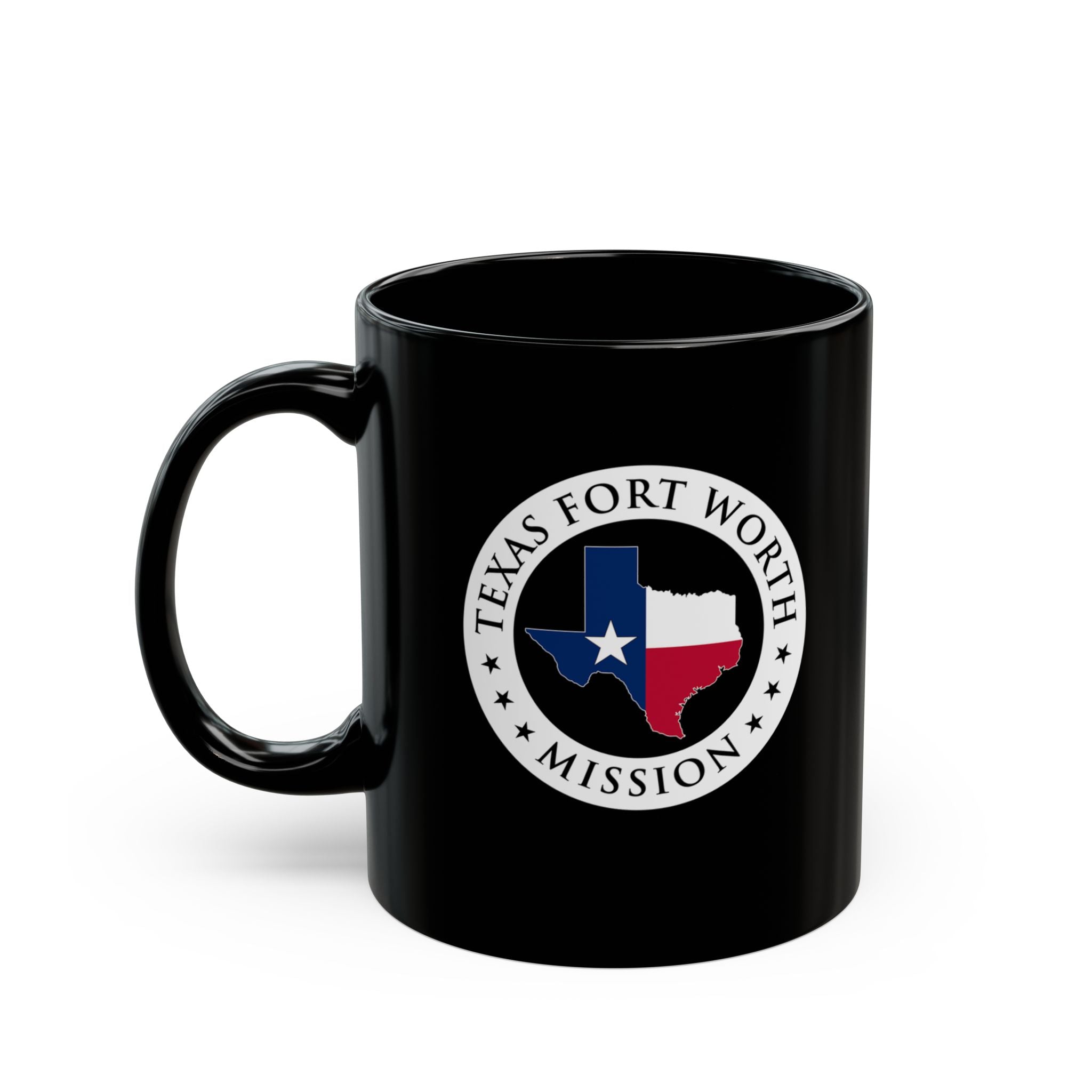 Texas Fort Worth Mission State Flag Logo Ceramic Mug Black Name - Latter-Day Saint LDS Missionary Gift - Book of Mormon