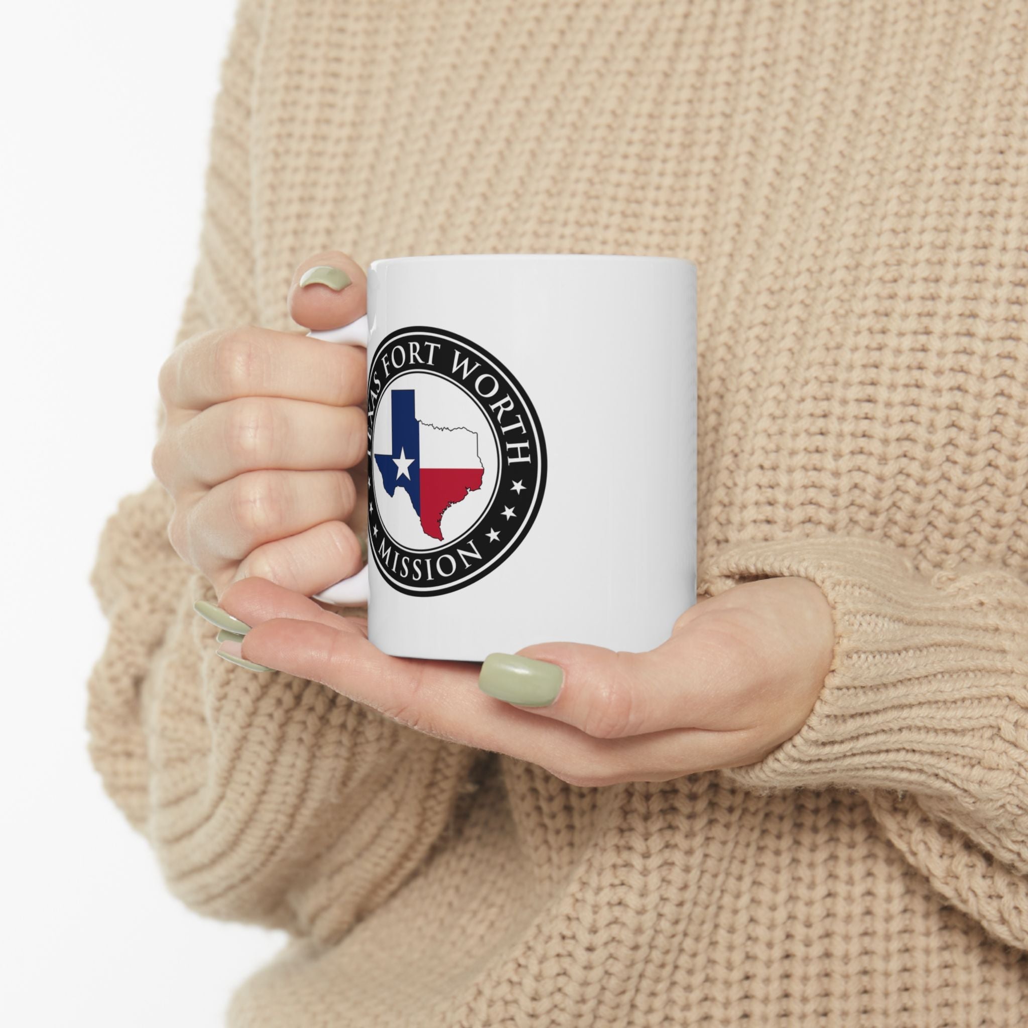 Texas Fort Worth Mission State Flag Logo Ceramic Mug White - Latter-Day Saint LDS Missionary Gift - Book of Mormon