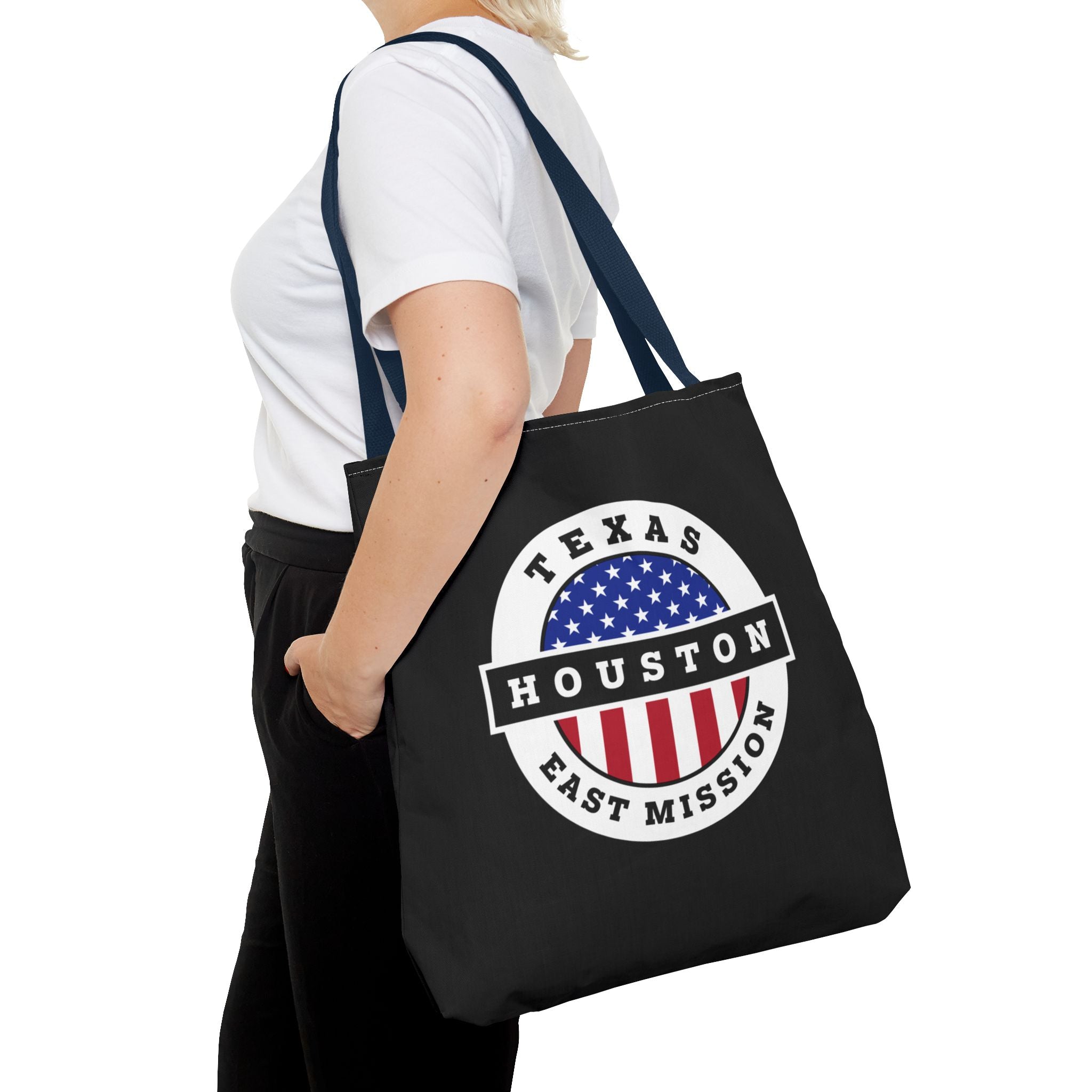 Texas Houston East Mission USA Flag Logo Tote Bag Black - Mission Wishlist - LDS Missionary Gift Store