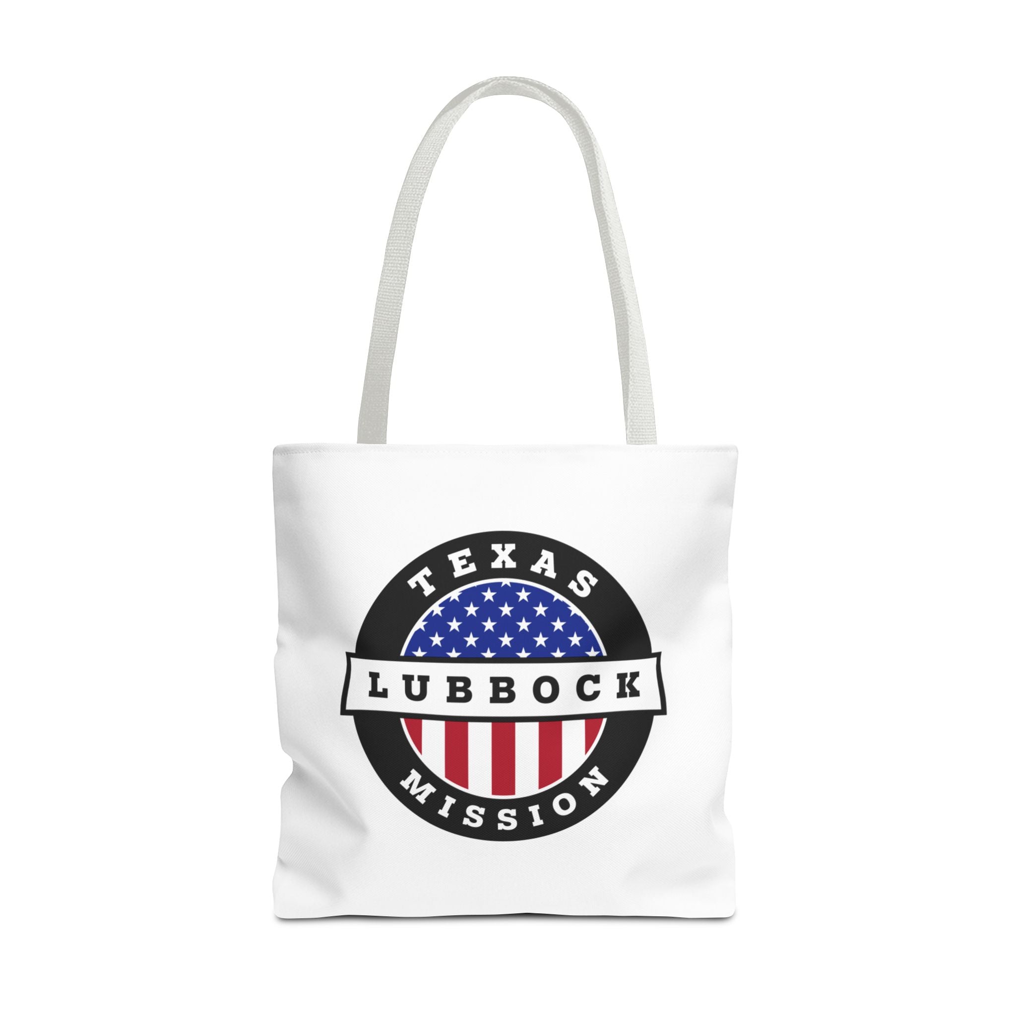 Texas Lubbock Mission USA Flag Logo Tote Bag White - Mission Wishlist - LDS Missionary Gift Store