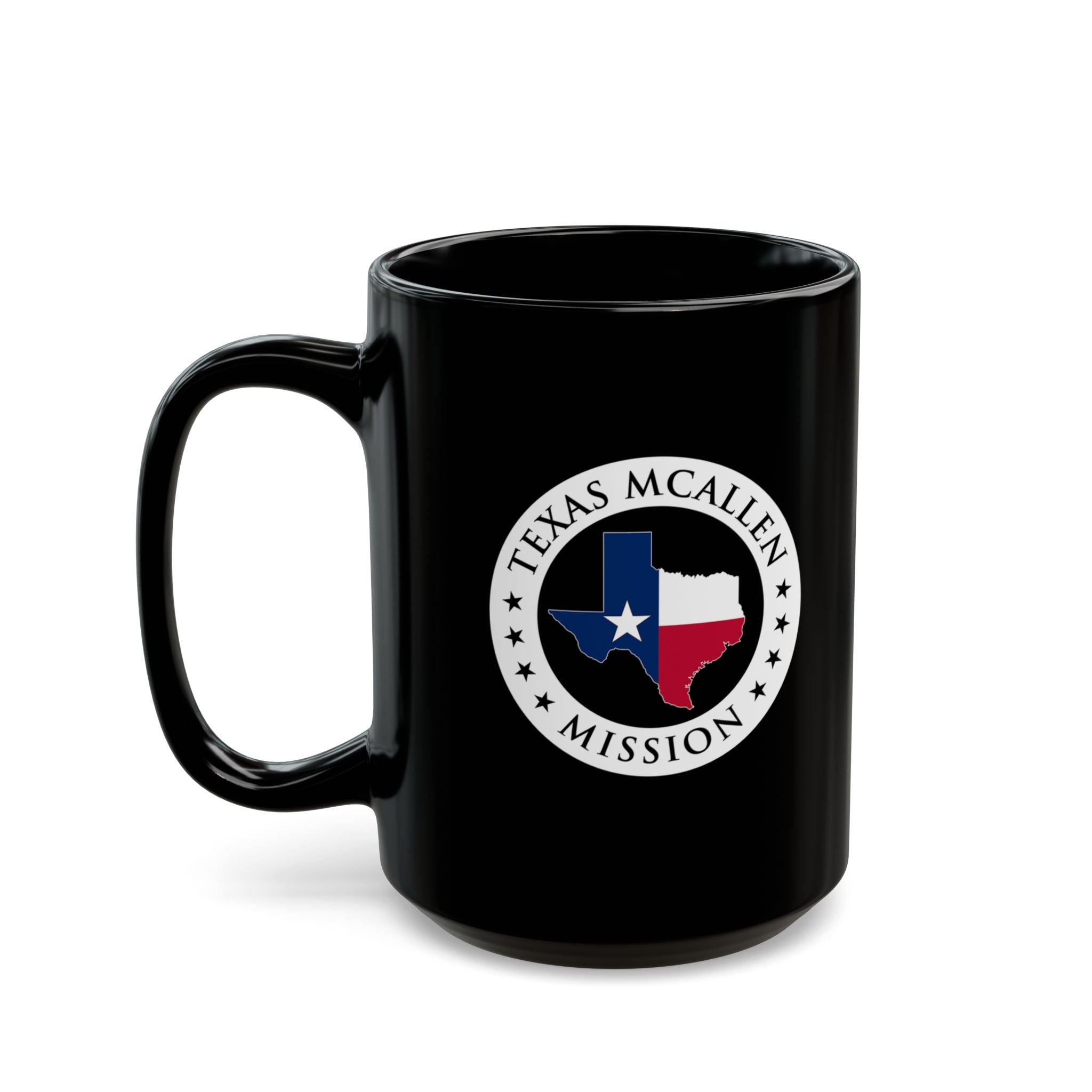 Texas McAllen Mission State Flag Logo Ceramic Mug Black Name - Mission Wishlist - LDS Missionary Gift Store