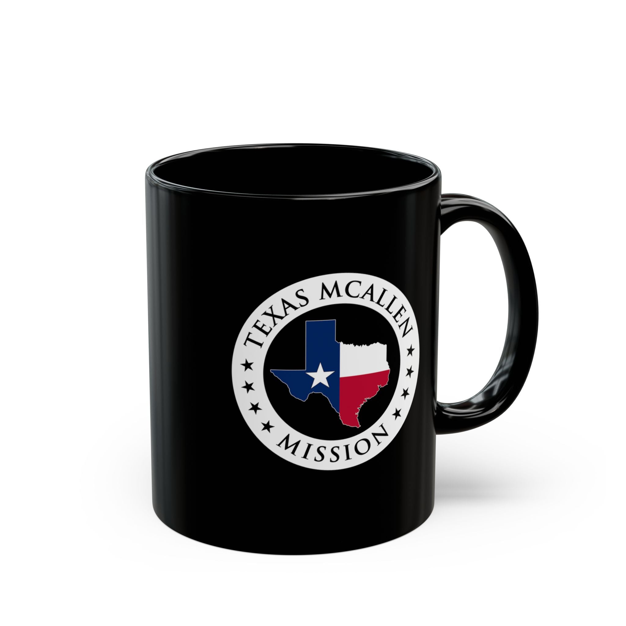 Texas McAllen Mission State Flag Logo Ceramic Mug Black Name - Mission Wishlist - LDS Missionary Gift Store