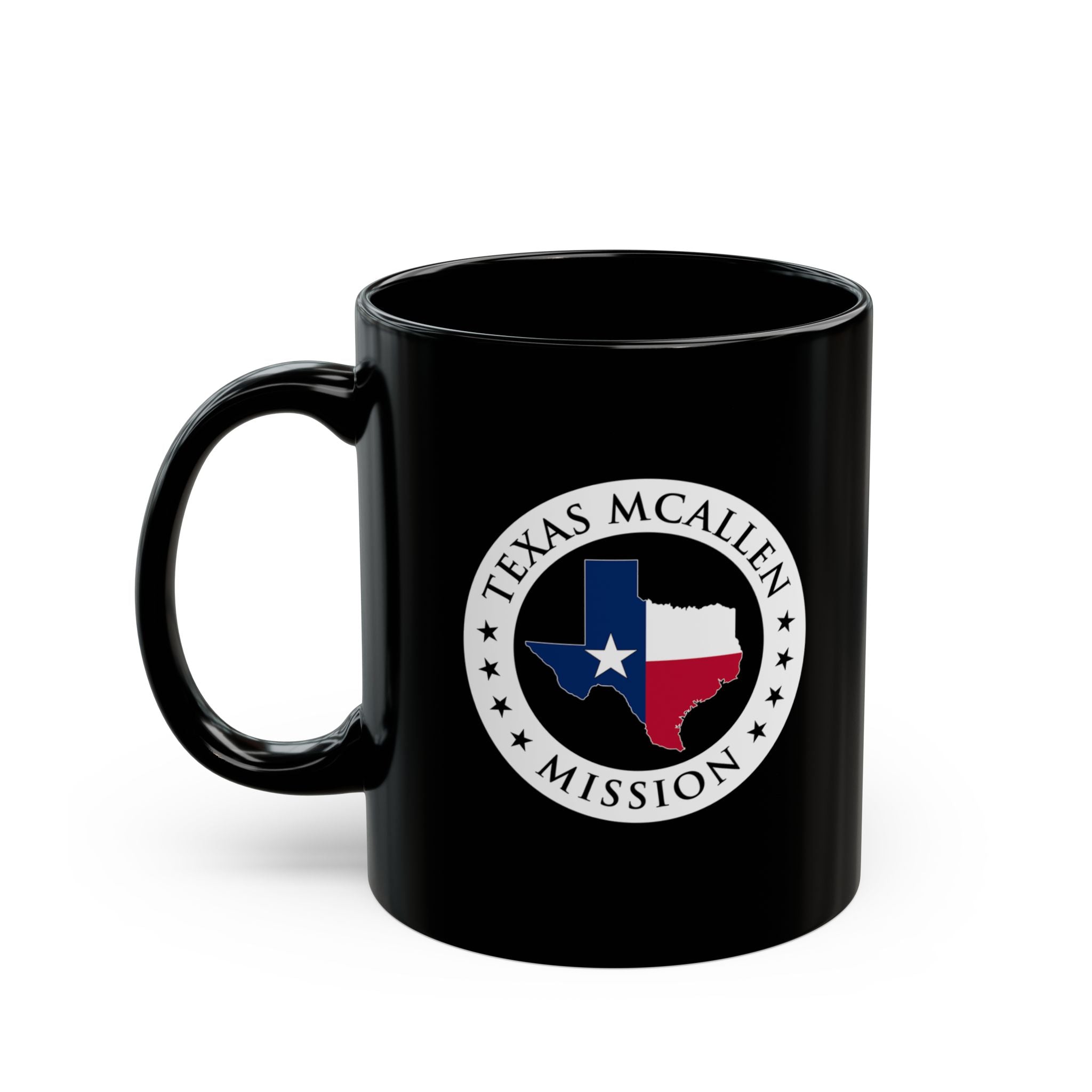 Texas McAllen Mission State Flag Logo Ceramic Mug Black Name - Mission Wishlist - LDS Missionary Gift Store
