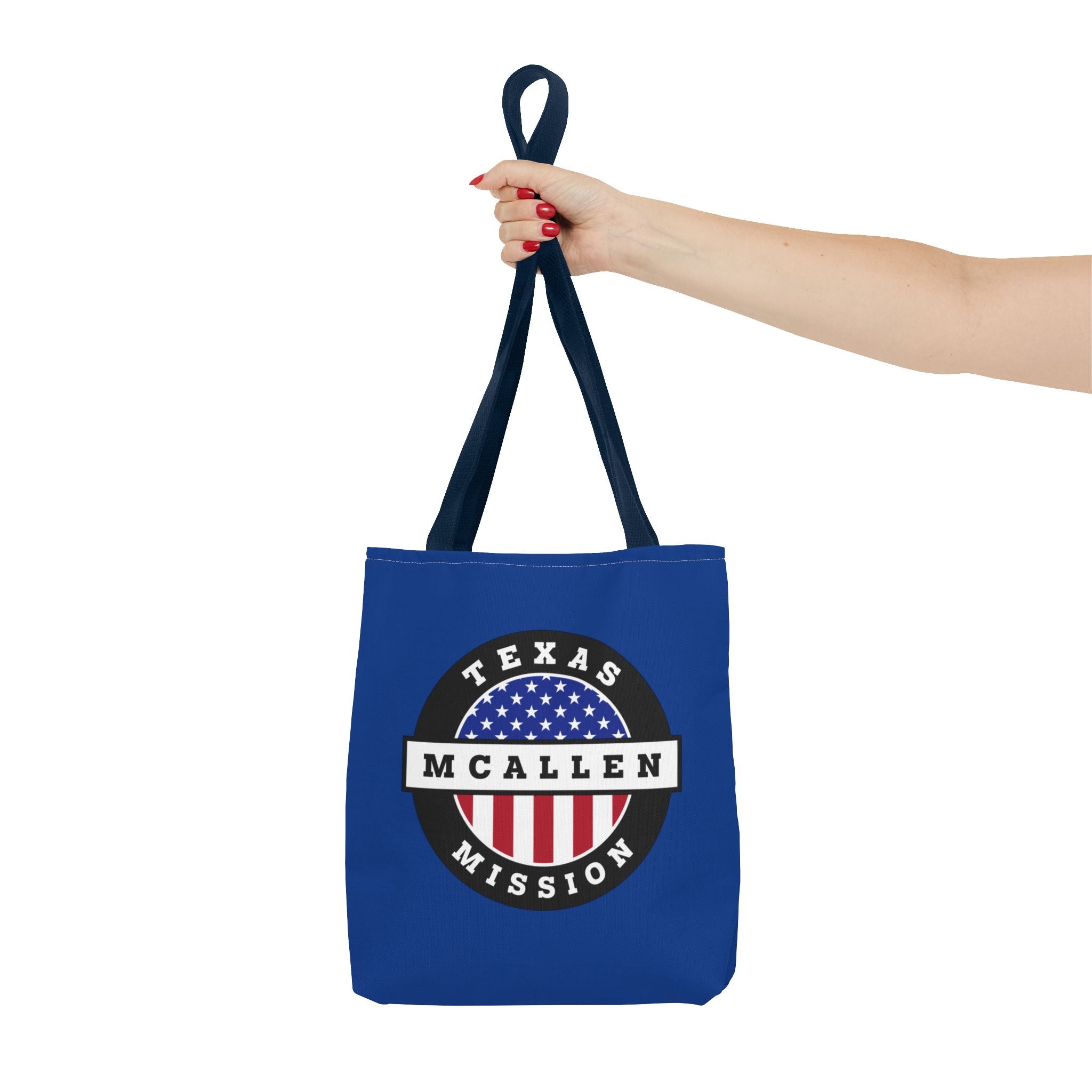 Texas McAllen Mission USA Flag Logo Tote Bag Blue - Latter-Day Saint LDS Missionary Gift - Book of Mormon