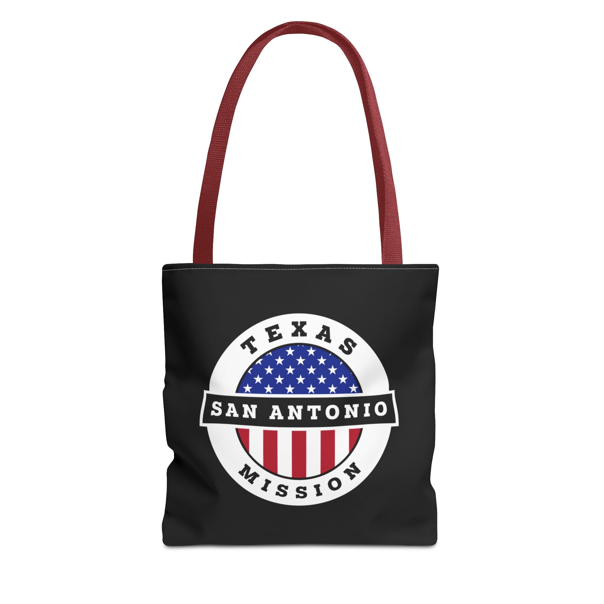 Texas San Antonio Mission USA Flag Logo Tote Bag Black - Latter-Day Saint LDS Missionary Gift - Book of Mormon