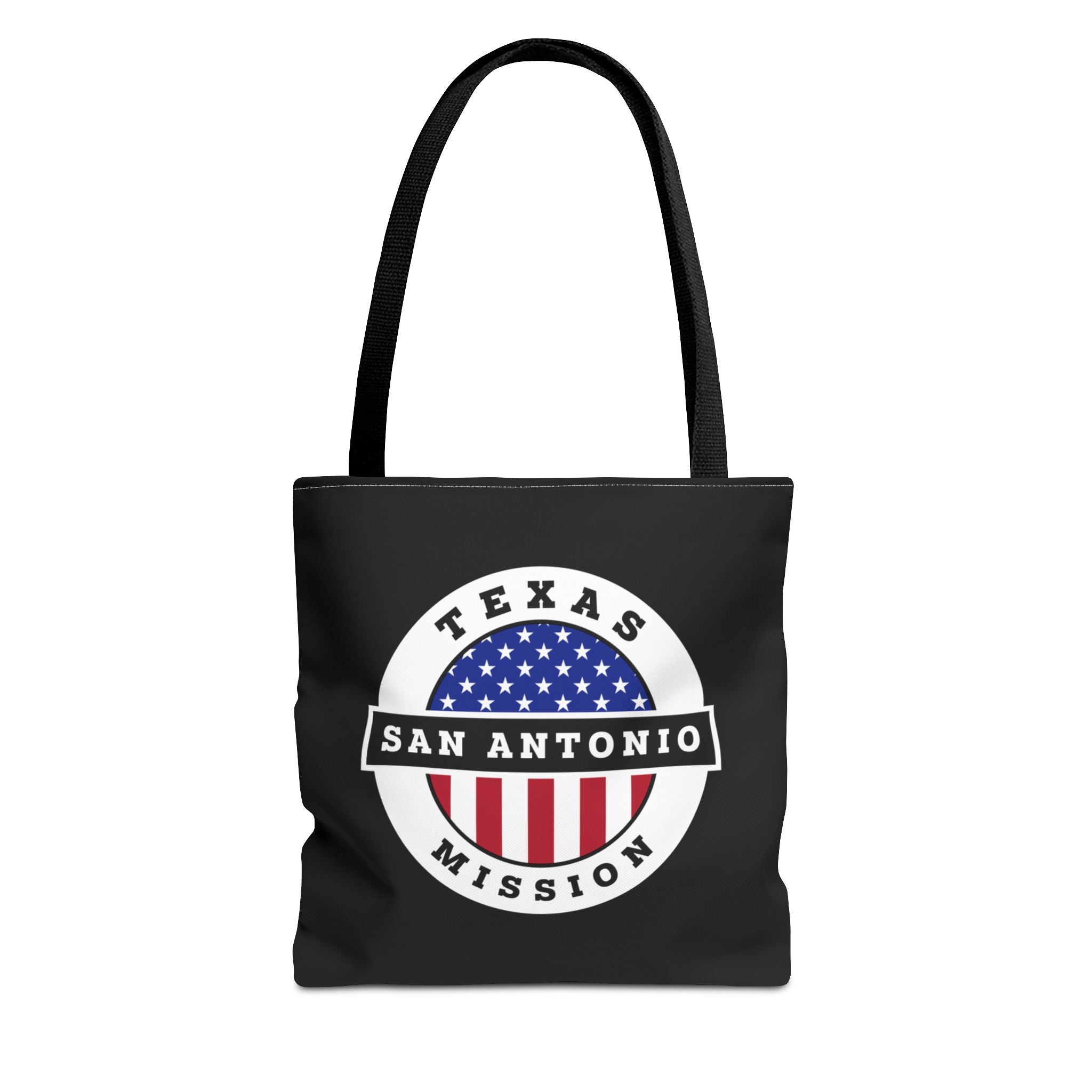 Texas San Antonio Mission USA Flag Logo Tote Bag Black - Latter-Day Saint LDS Missionary Gift - Book of Mormon