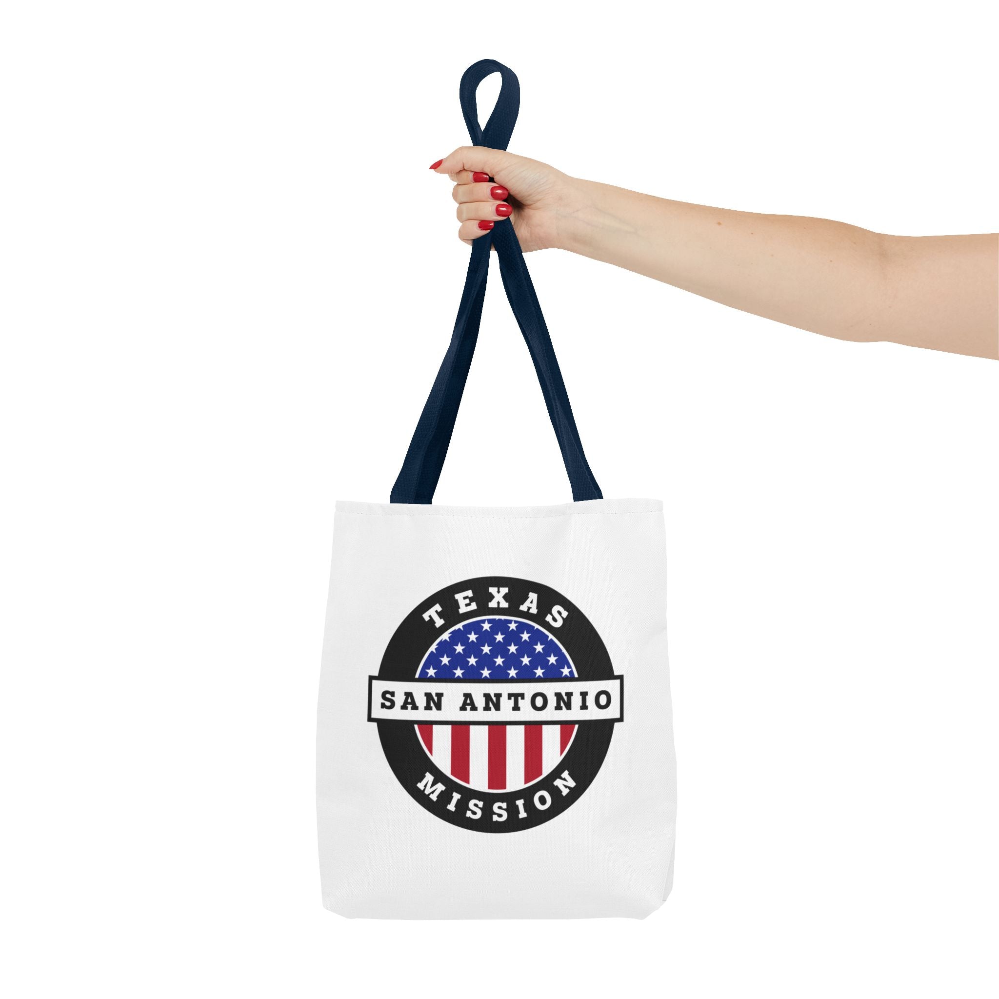 Texas San Antonio Mission USA Flag Logo Tote Bag White - Mission Wishlist - LDS Missionary Gift Store