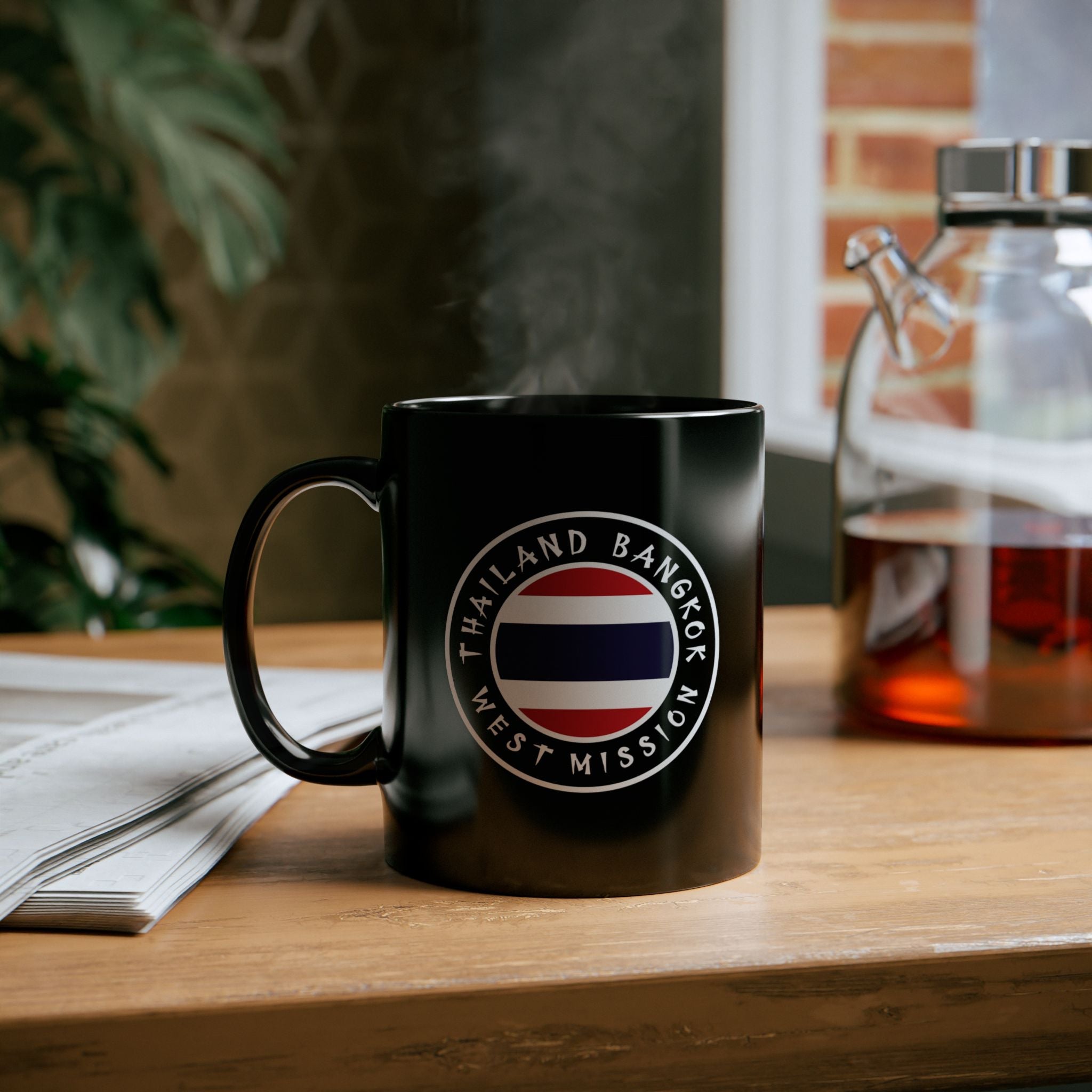 Thailand Bangkok West Mission Circular Flag Black Ceramic Mug - Latter-Day Saint LDS Missionary Gift - Book of Mormon