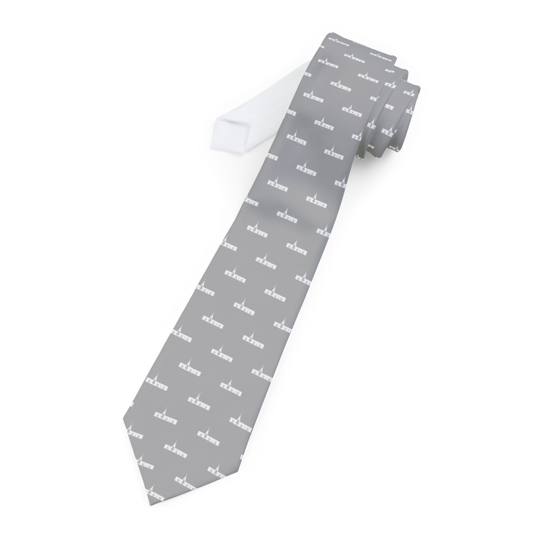 The Hague Netherlands Temple Patterned Neck Tie for Elders (Grey) - Mission Wishlist - LDS Missionary Gift Store