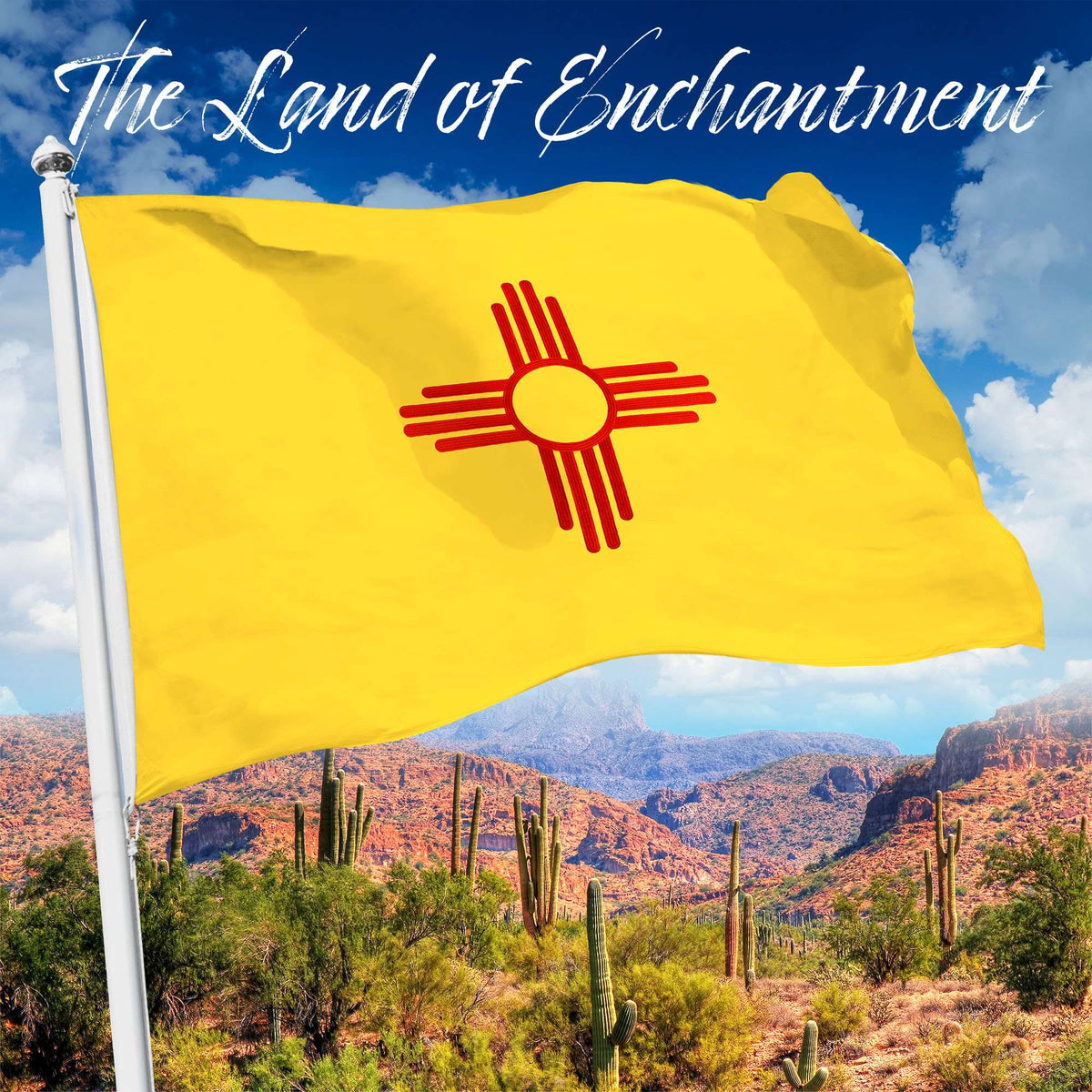 G128 New Mexico State Flag | 2.5x4 Ft | StormFlyer Series Embroidered 220GSM Spun Polyester | Embroidered Design, Indoor/Outdoor, Brass Grommets, Heavy Duty, All Weather
