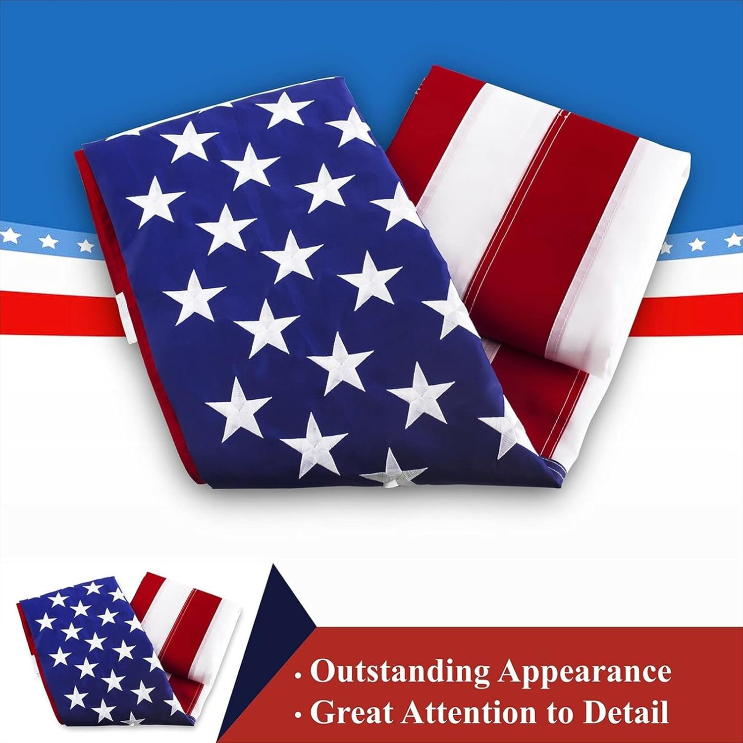 G128 - American USA US Flag 3x5 ft Deluxe Embroidered Stars Sewn Stripes Brass Grommets Durable Indoor Outdoor Use