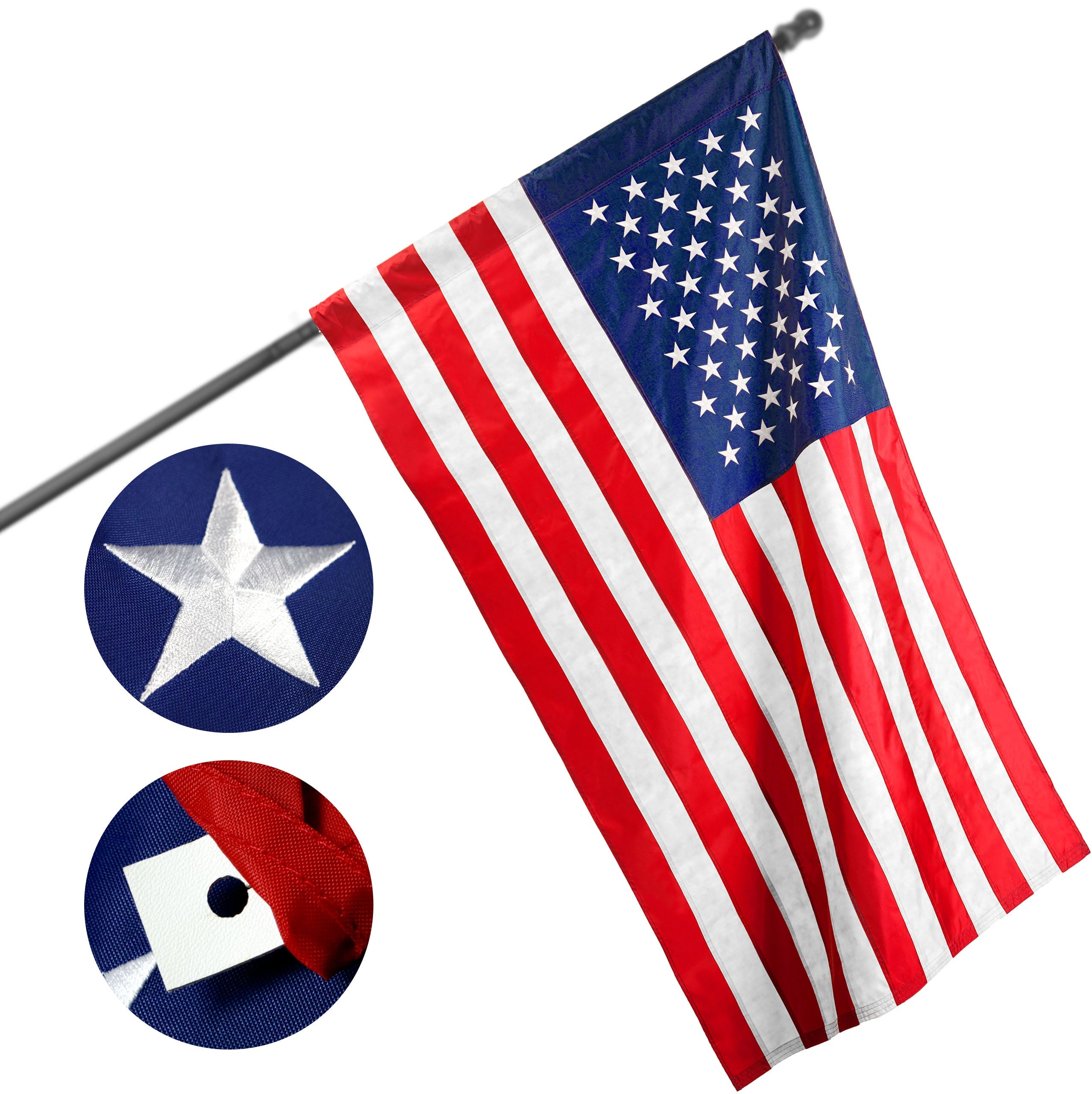 G128 American USA Flag | 1x1.5 Ft | Pole Sleeve ToughWeave Series, Embroidered 210D Polyester Stars and Sewn Stripes