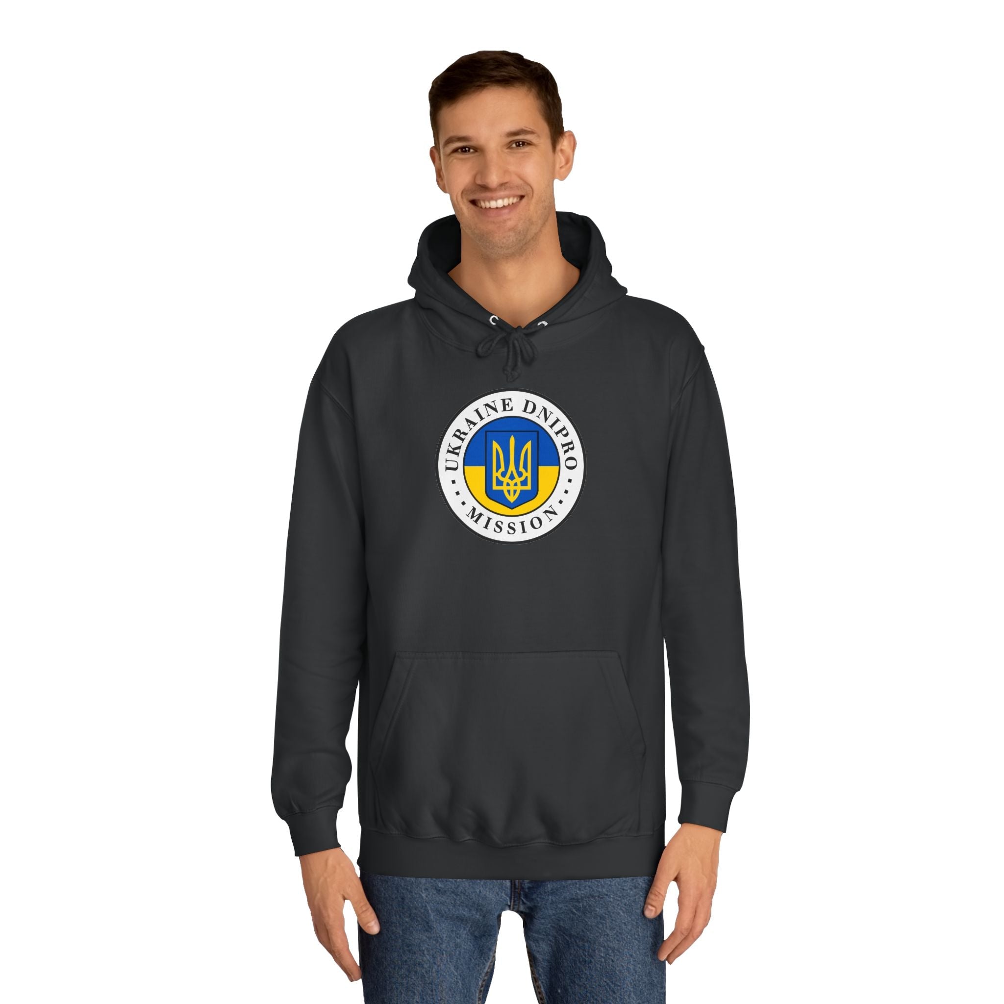 Ukraine Dnipro Mission Flag Logo (White Border) College Hoodie - Mission Wishlist - LDS Missionary Gift Store