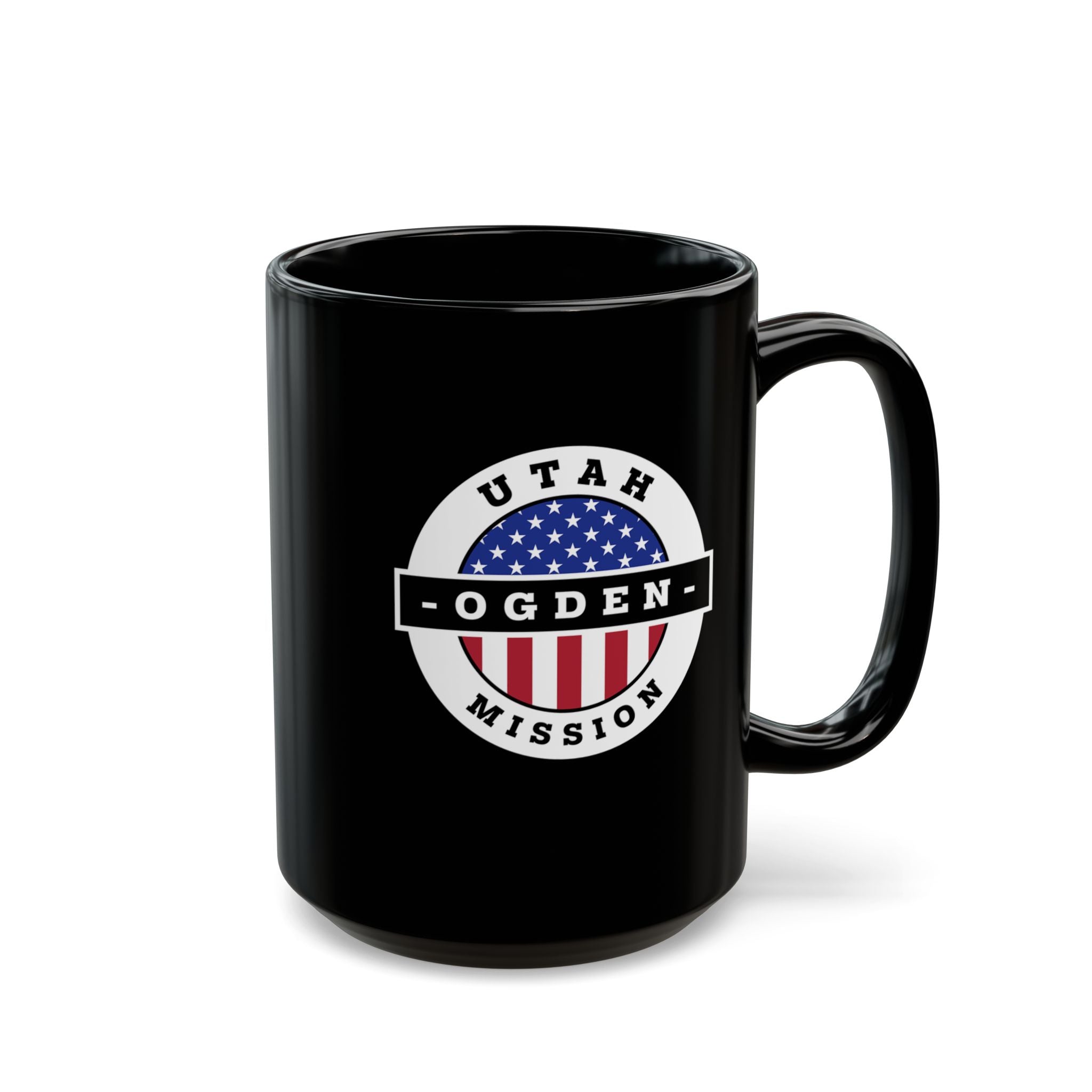 Utah Ogden Mission Circular Flag Black Ceramic Mug - Latter-Day Saint LDS Missionary Gift - Book of Mormon