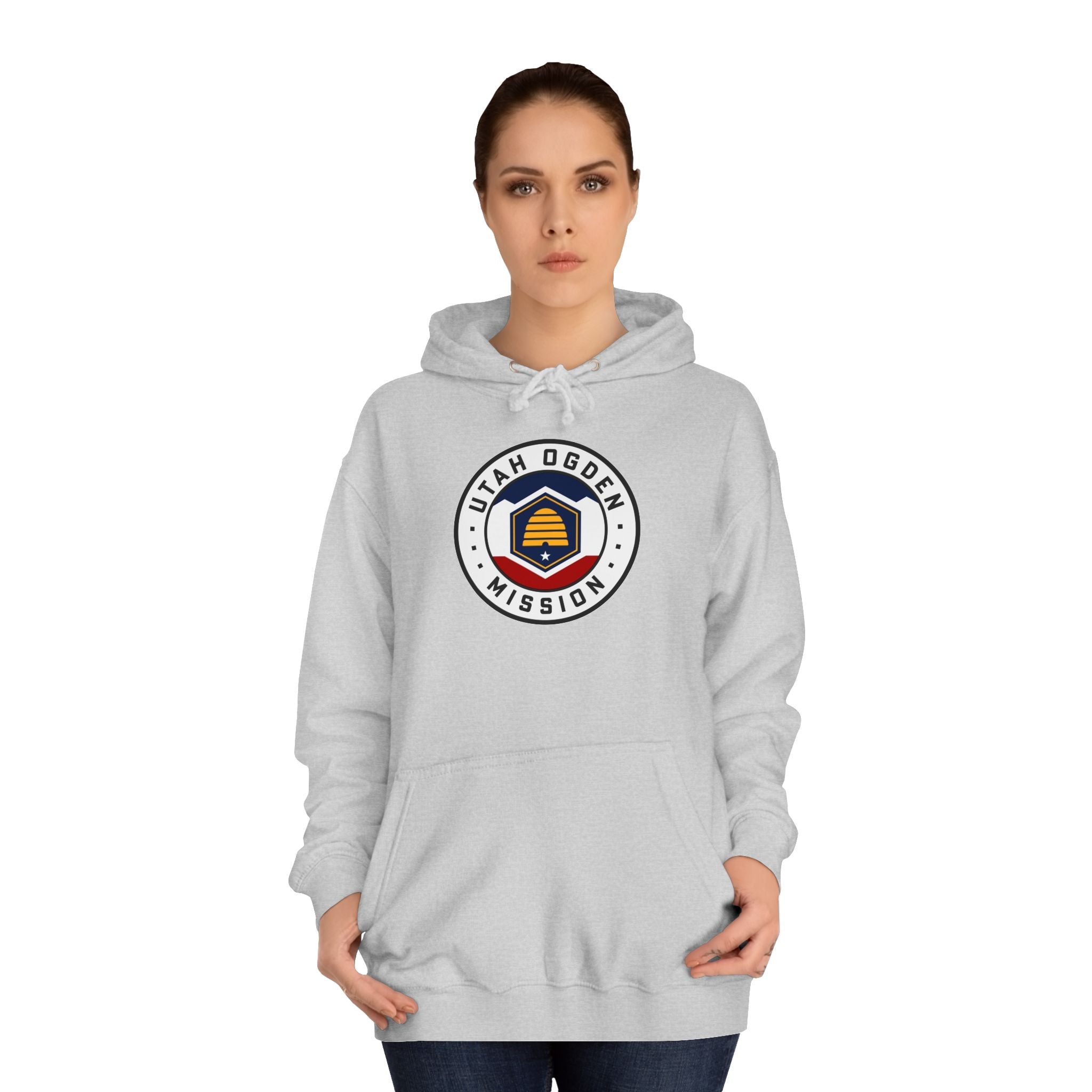 Utah Ogden Mission State Flag Logo (White Border) College Hoodie - Mission Wishlist - LDS Missionary Gift Store