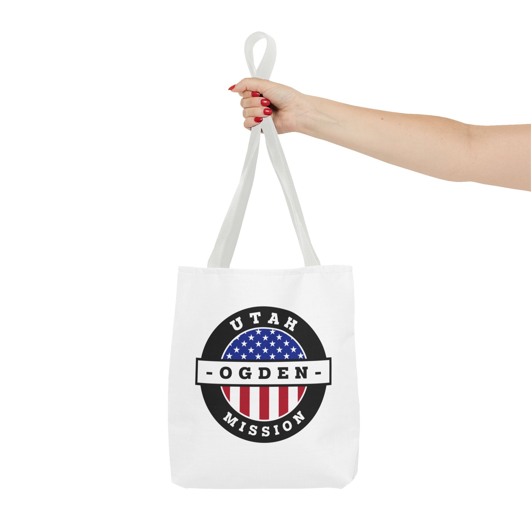 Utah Ogden Mission USA Flag Logo Tote Bag White - Latter-Day Saint LDS Missionary Gift - Book of Mormon