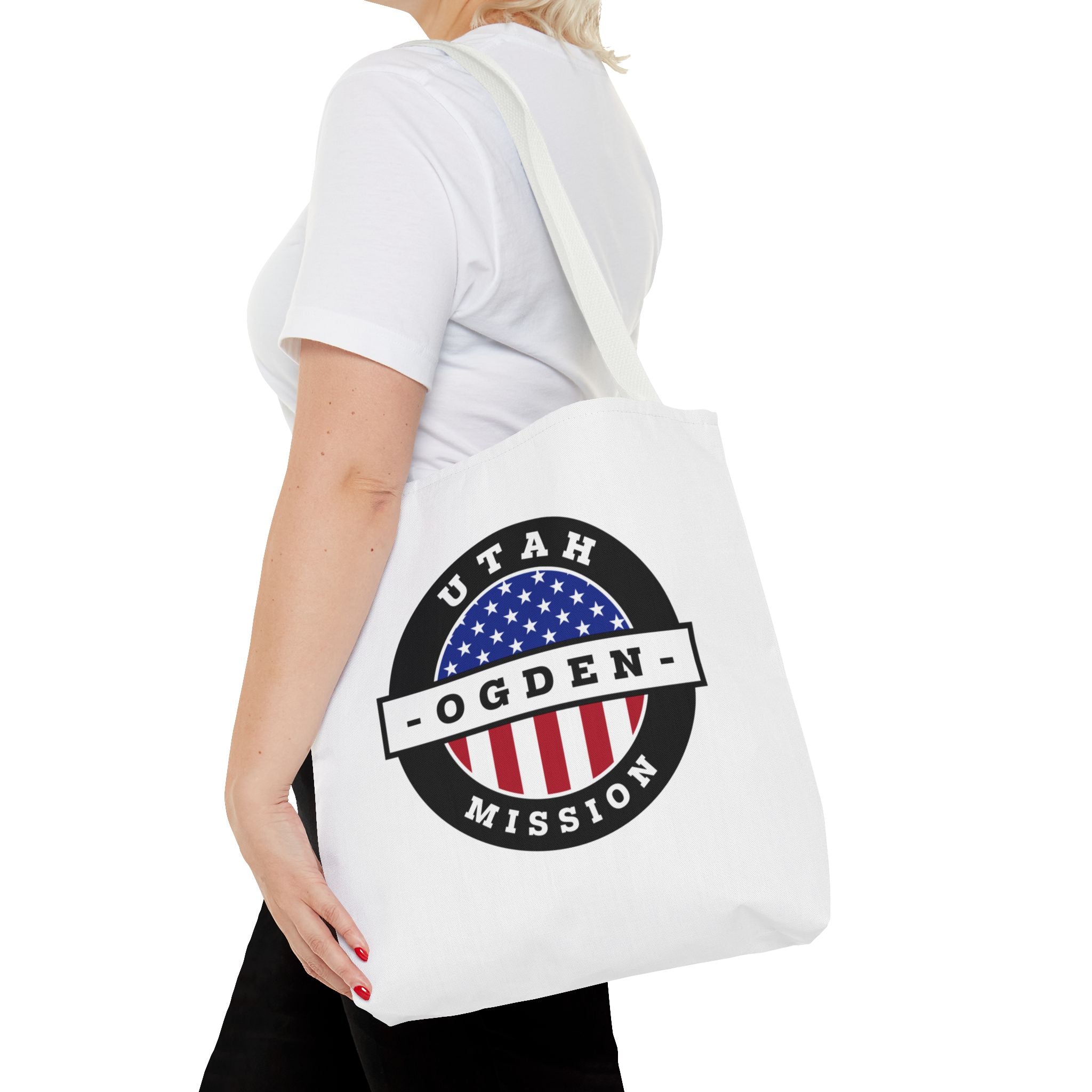 Utah Ogden Mission USA Flag Logo Tote Bag White - Latter-Day Saint LDS Missionary Gift - Book of Mormon