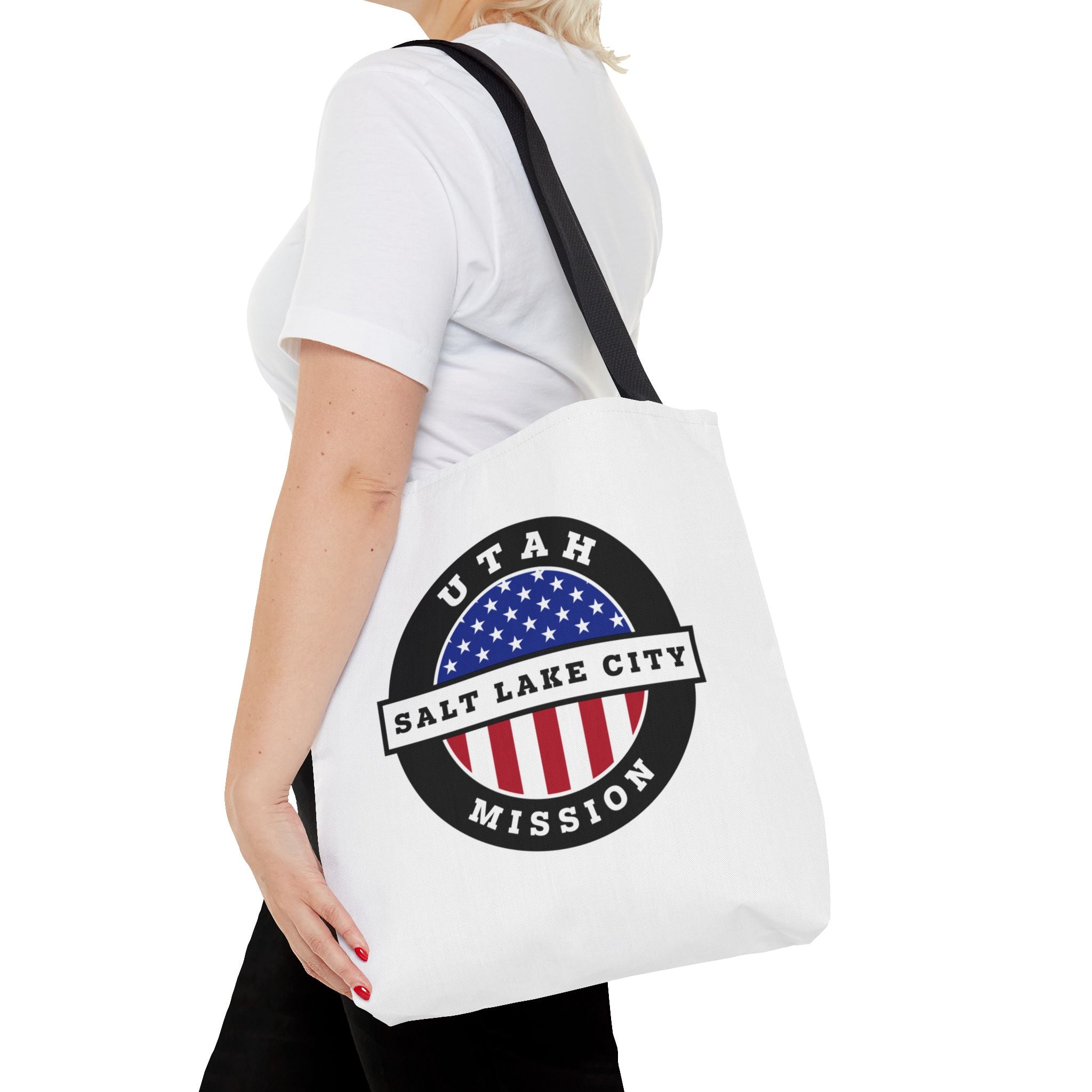 Utah Salt Lake City Mission USA Flag Logo Tote Bag White - Mission Wishlist - LDS Missionary Gift Store